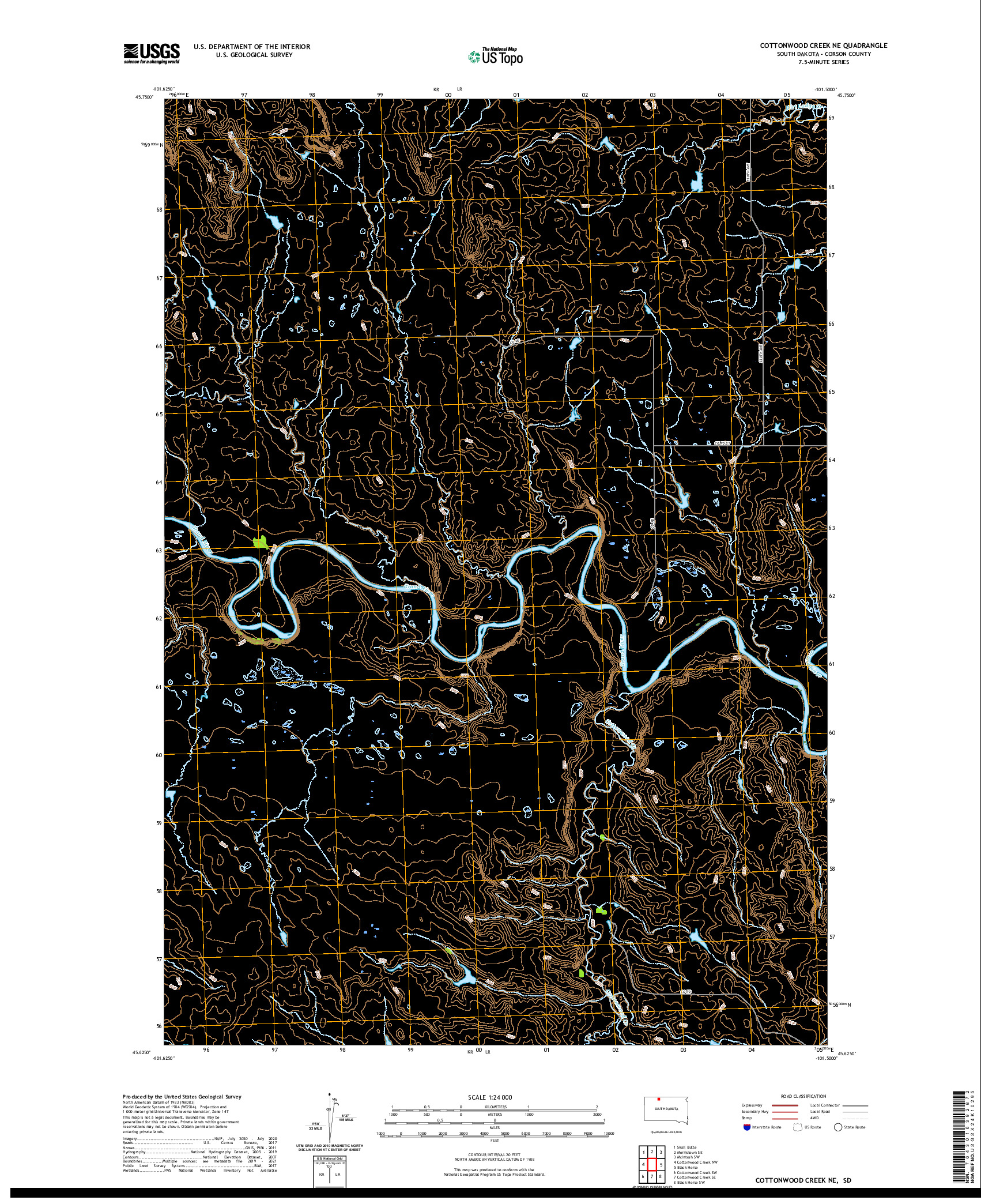 USGS US TOPO 7.5-MINUTE MAP FOR COTTONWOOD CREEK NE, SD 2021