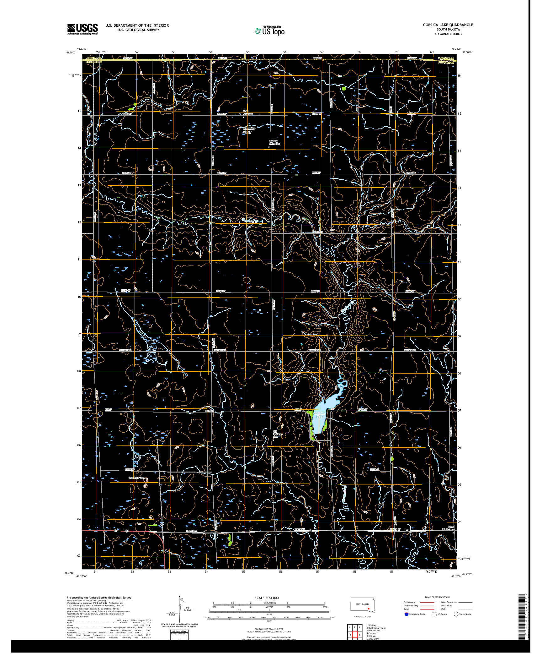 USGS US TOPO 7.5-MINUTE MAP FOR CORSICA LAKE, SD 2021