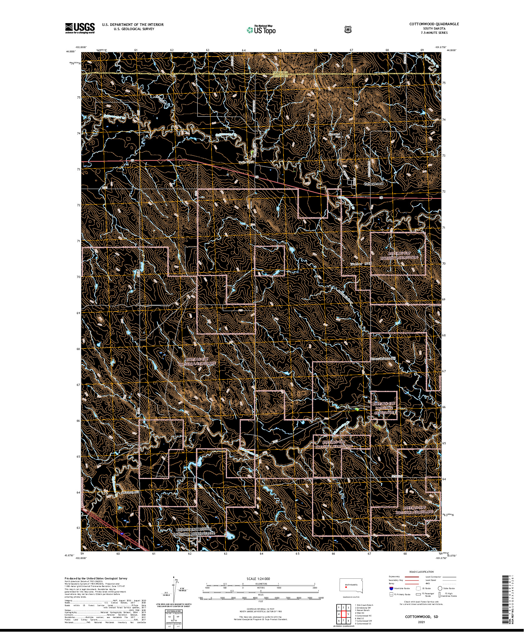 USGS US TOPO 7.5-MINUTE MAP FOR COTTONWOOD, SD 2021