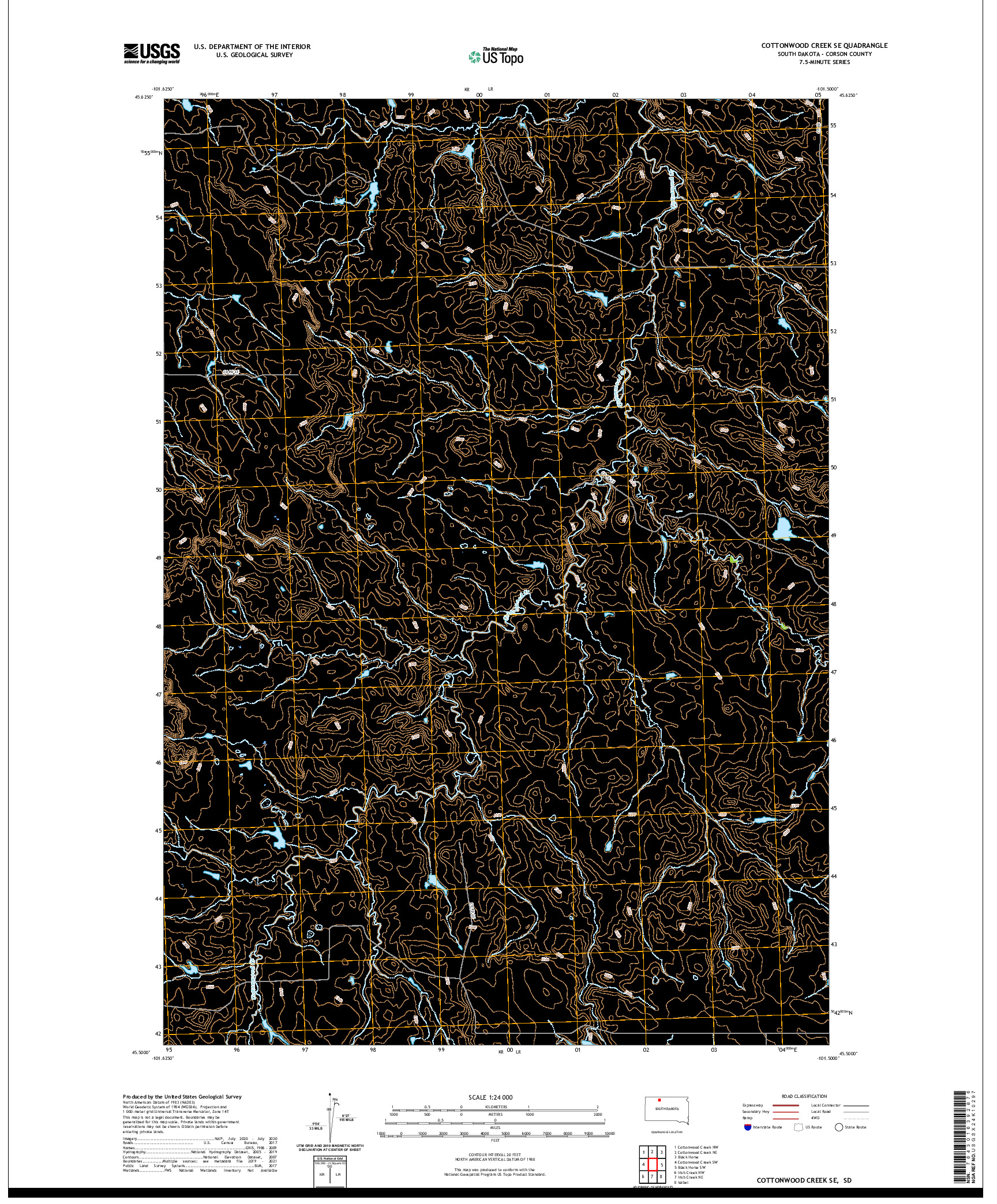 USGS US TOPO 7.5-MINUTE MAP FOR COTTONWOOD CREEK SE, SD 2021