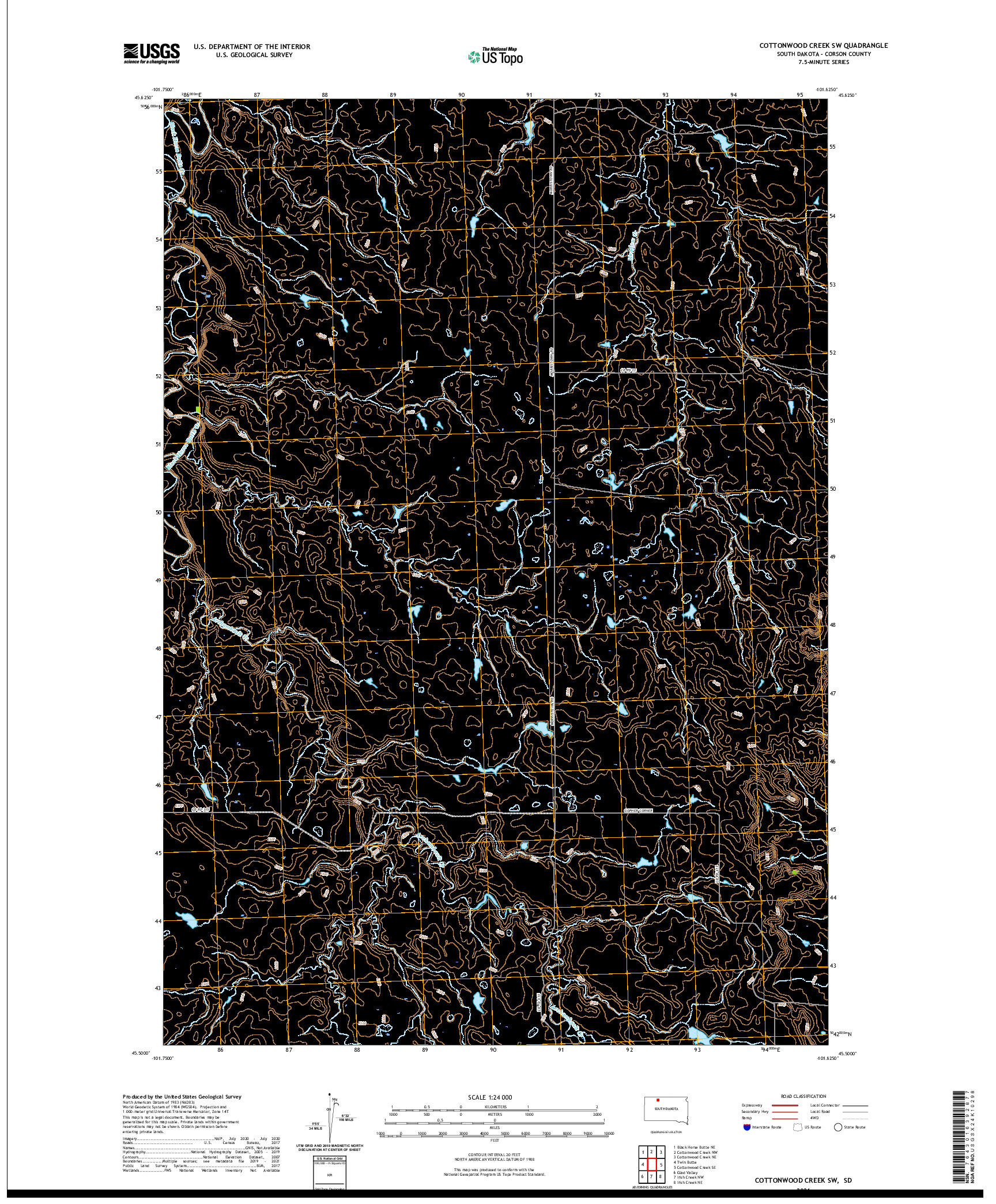 USGS US TOPO 7.5-MINUTE MAP FOR COTTONWOOD CREEK SW, SD 2021