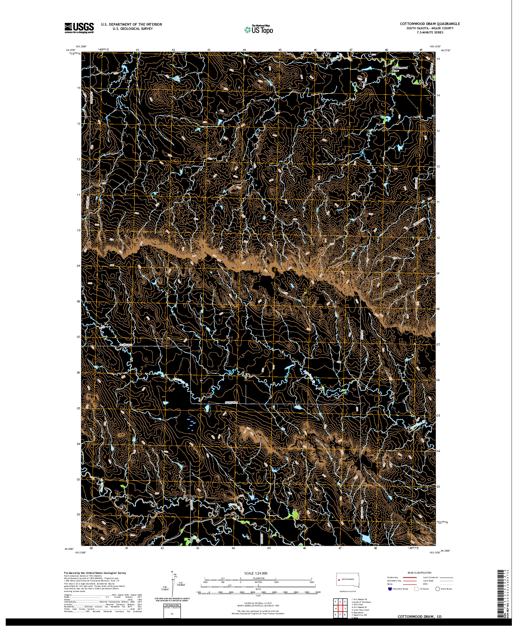 USGS US TOPO 7.5-MINUTE MAP FOR COTTONWOOD DRAW, SD 2021
