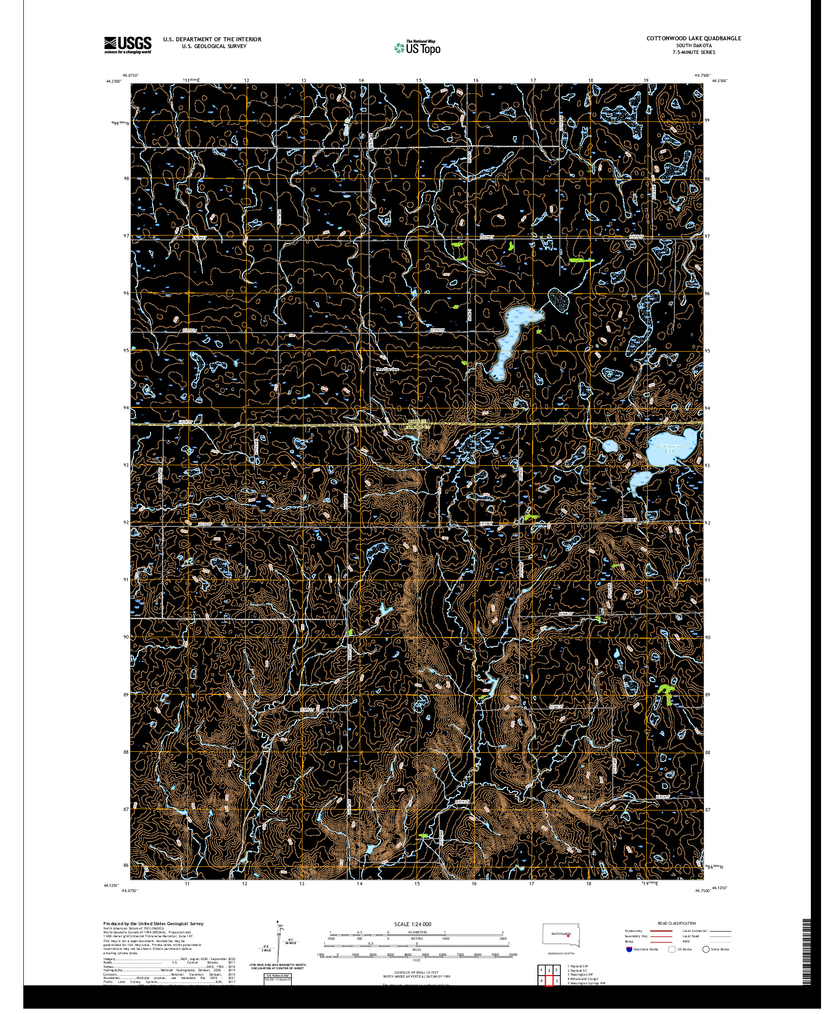 USGS US TOPO 7.5-MINUTE MAP FOR COTTONWOOD LAKE, SD 2021