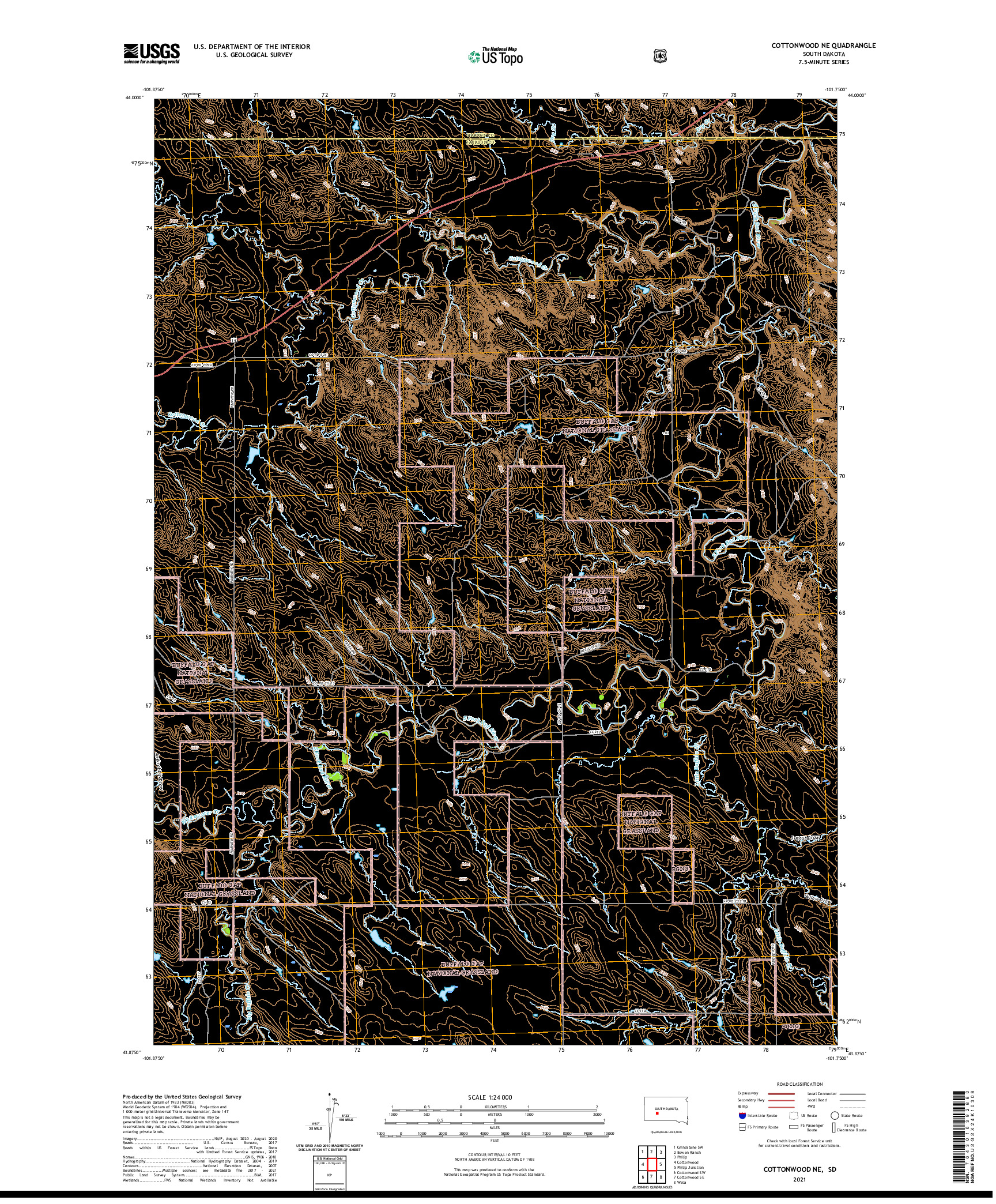 USGS US TOPO 7.5-MINUTE MAP FOR COTTONWOOD NE, SD 2021
