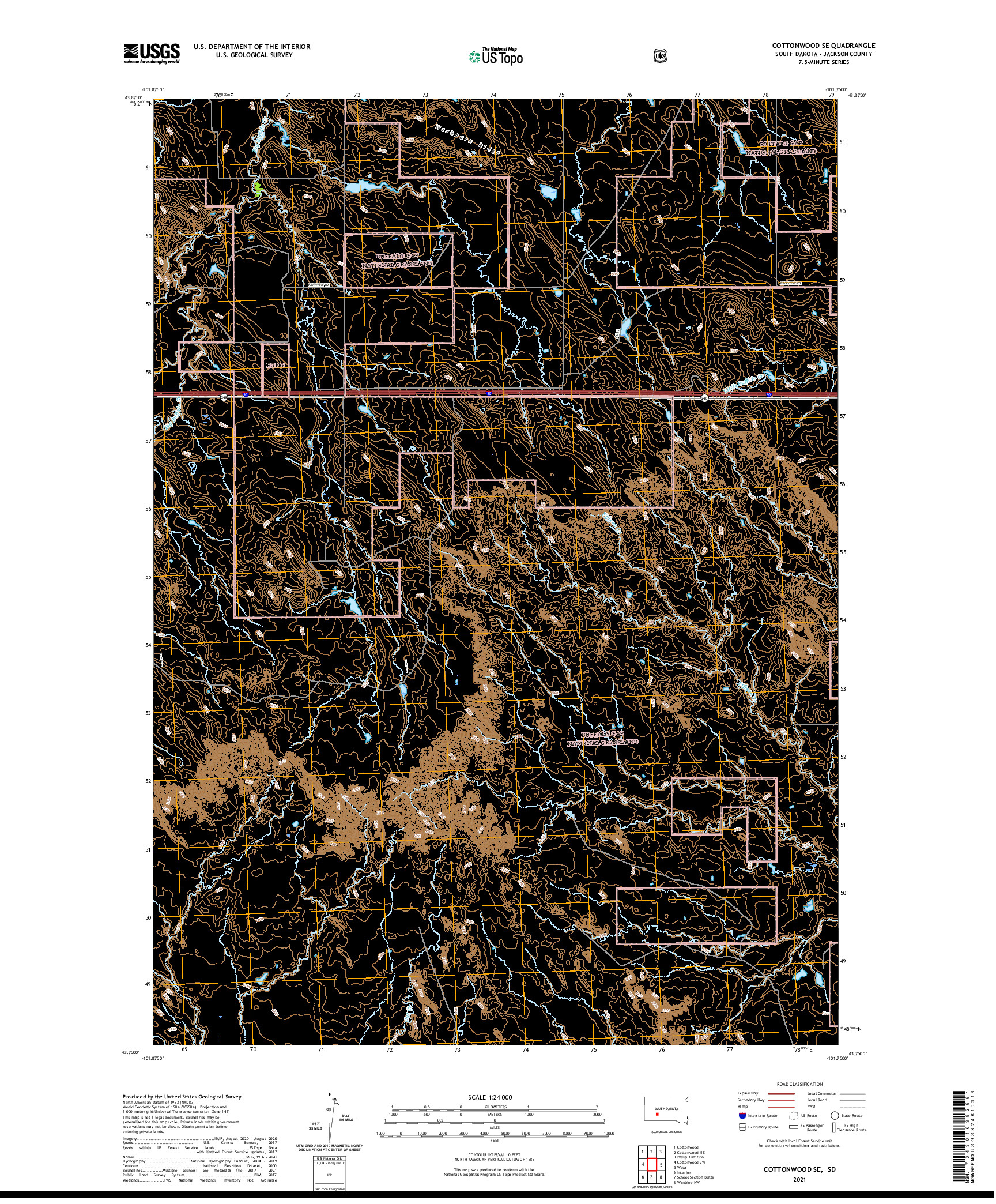 USGS US TOPO 7.5-MINUTE MAP FOR COTTONWOOD SE, SD 2021