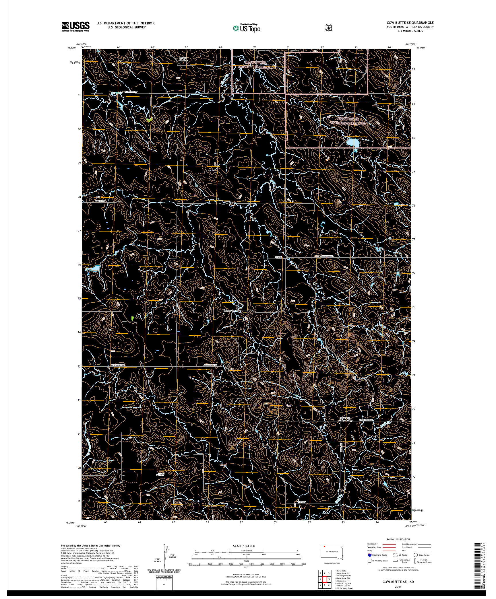 USGS US TOPO 7.5-MINUTE MAP FOR COW BUTTE SE, SD 2021