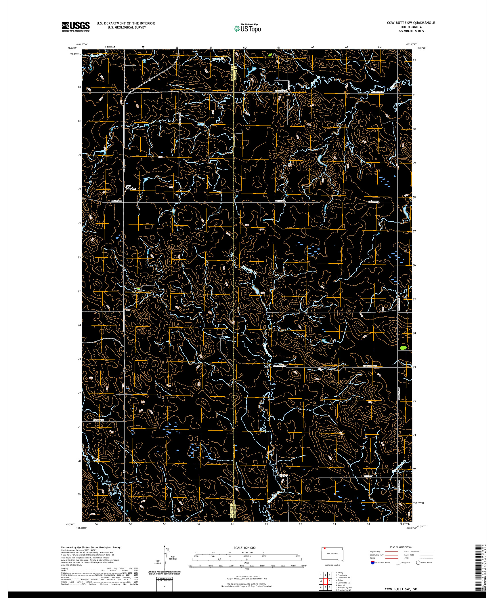 USGS US TOPO 7.5-MINUTE MAP FOR COW BUTTE SW, SD 2021