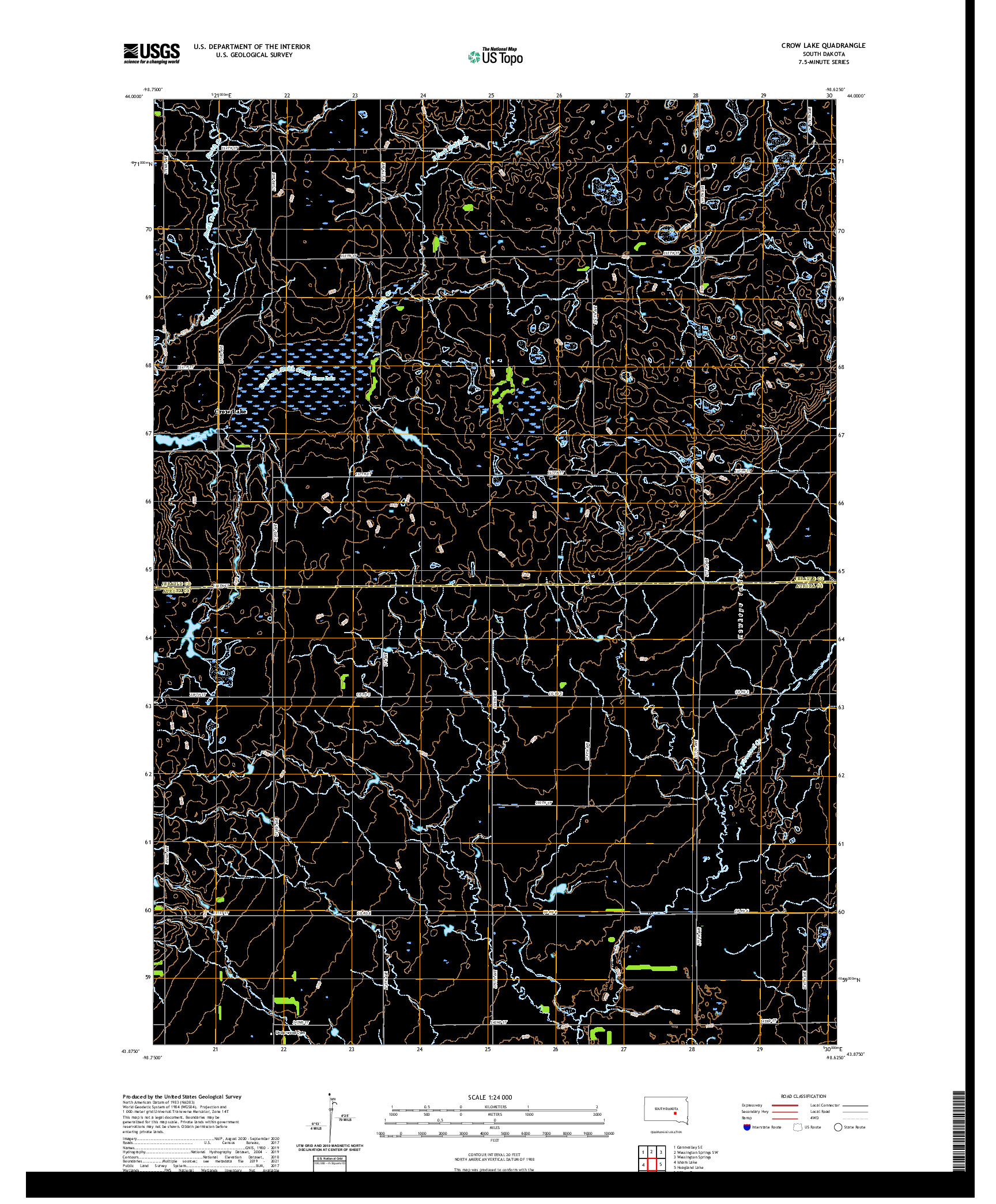 USGS US TOPO 7.5-MINUTE MAP FOR CROW LAKE, SD 2021