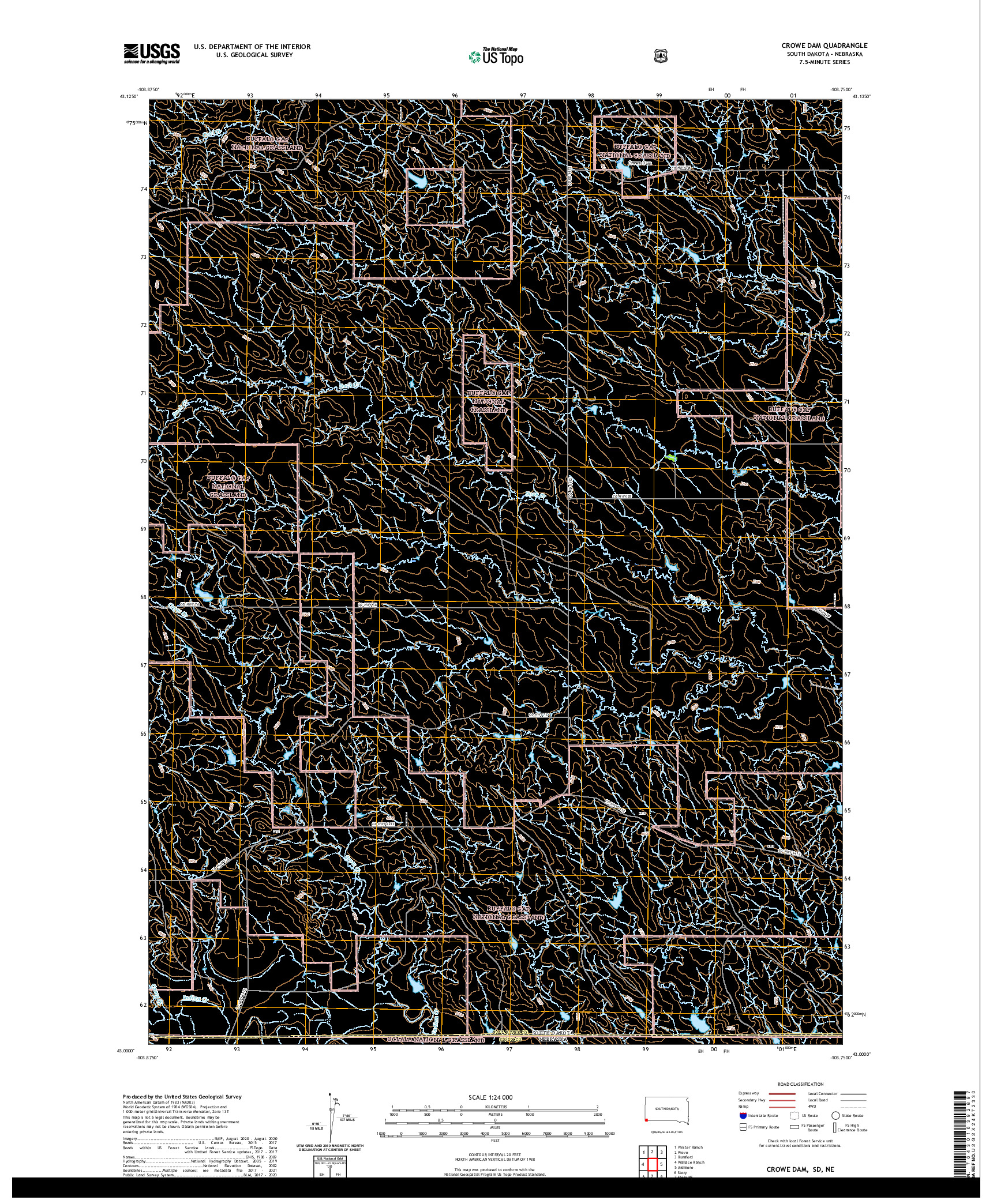 USGS US TOPO 7.5-MINUTE MAP FOR CROWE DAM, SD,NE 2021