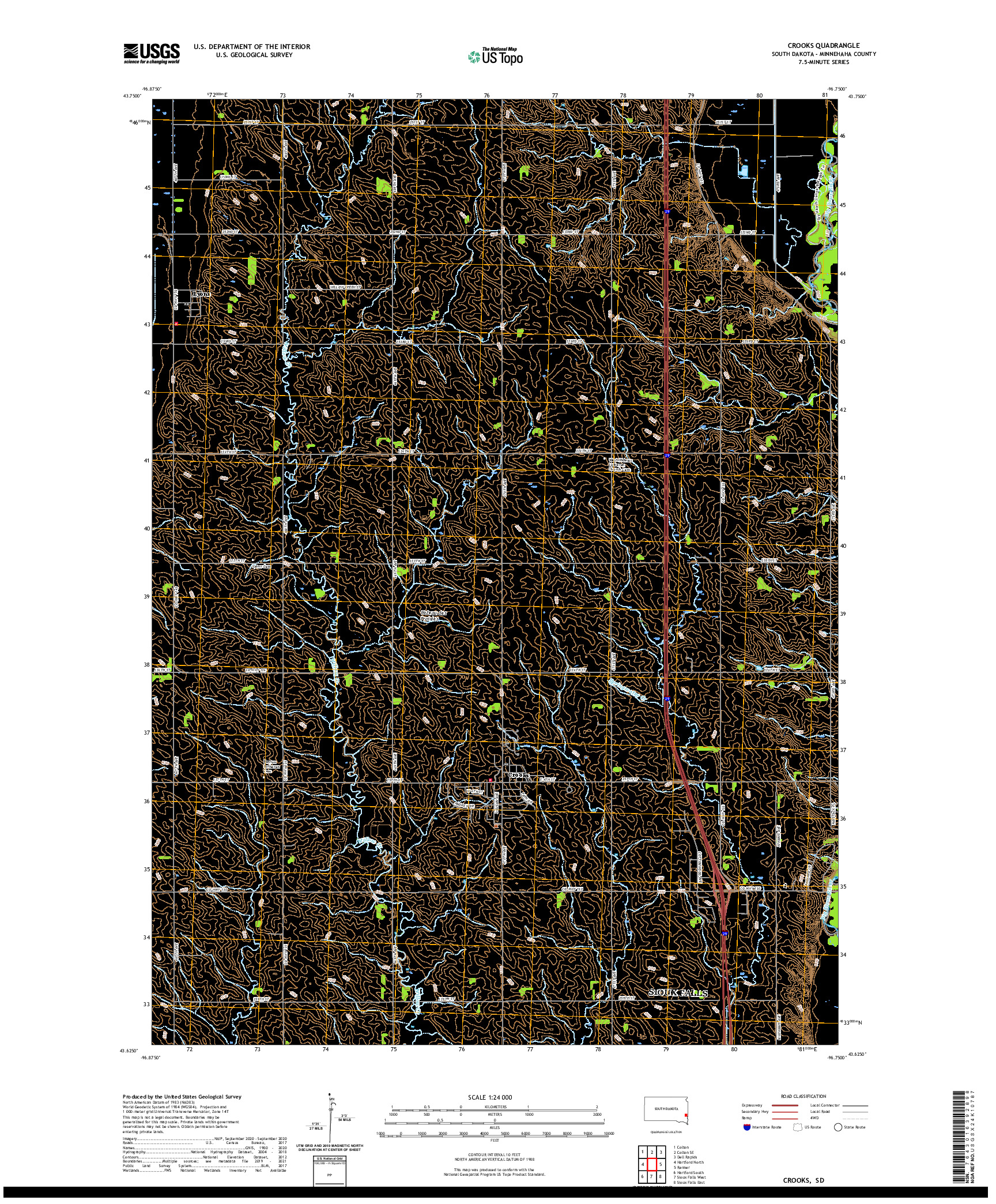 USGS US TOPO 7.5-MINUTE MAP FOR CROOKS, SD 2021