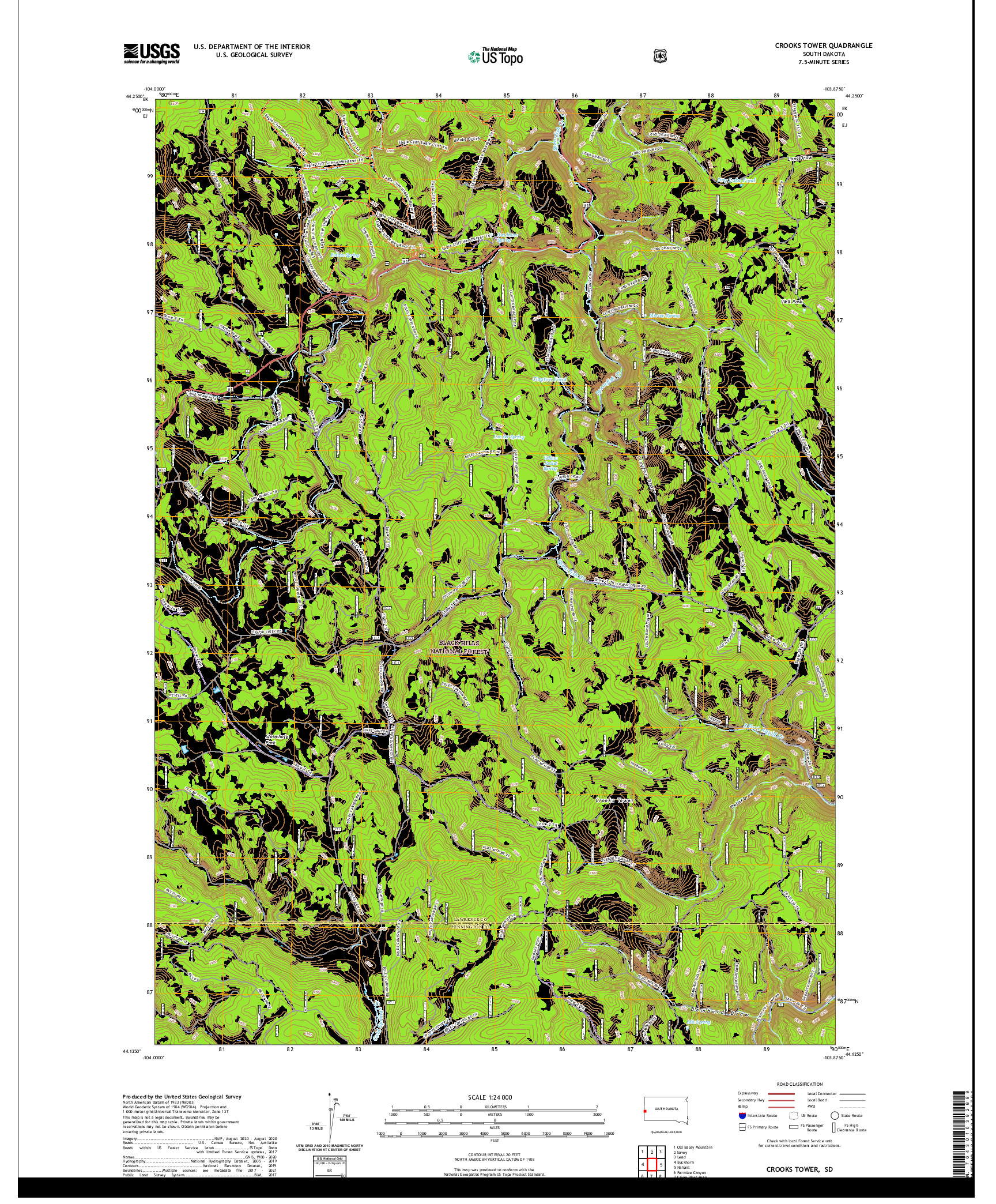 USGS US TOPO 7.5-MINUTE MAP FOR CROOKS TOWER, SD 2021