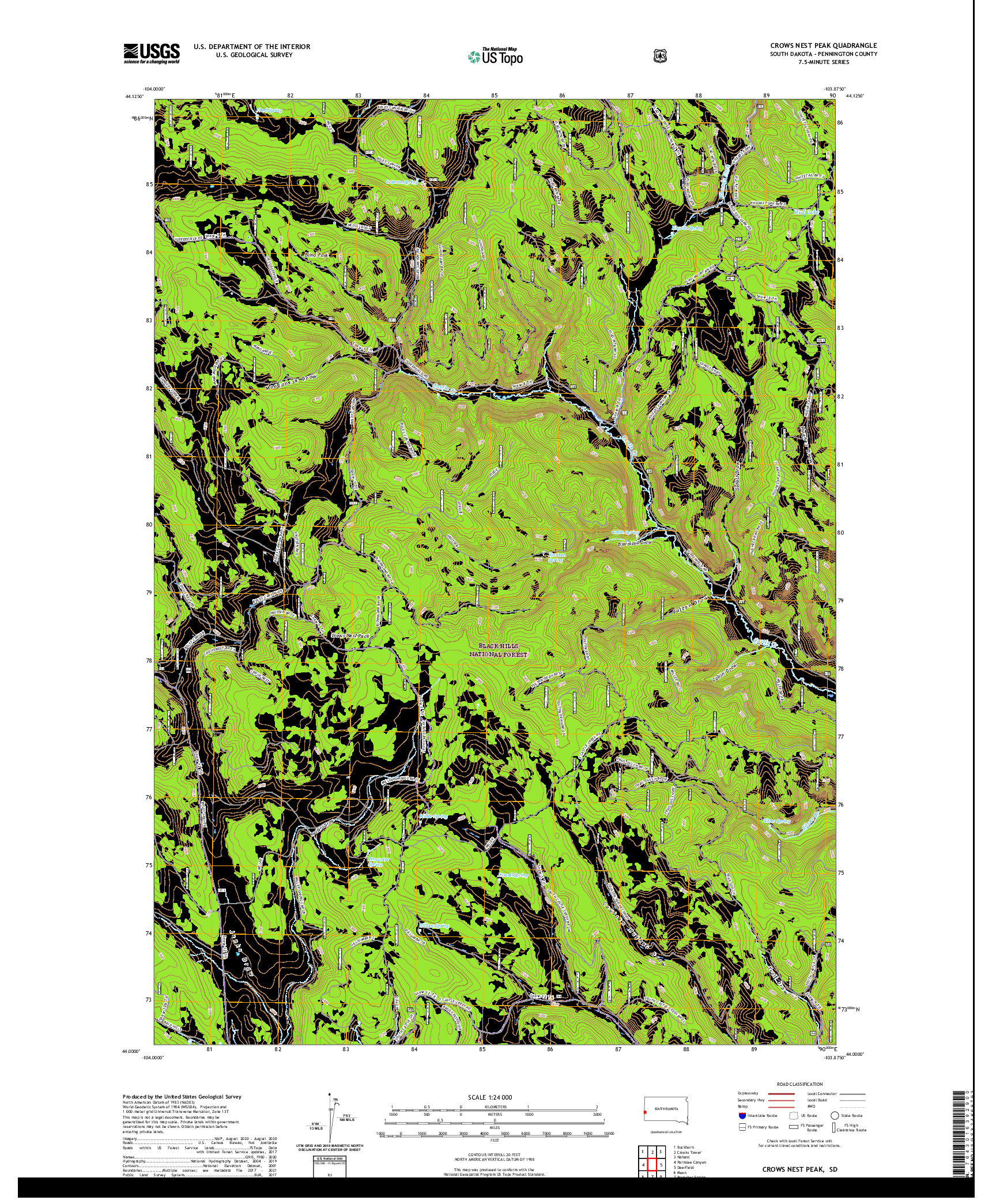 USGS US TOPO 7.5-MINUTE MAP FOR CROWS NEST PEAK, SD 2021