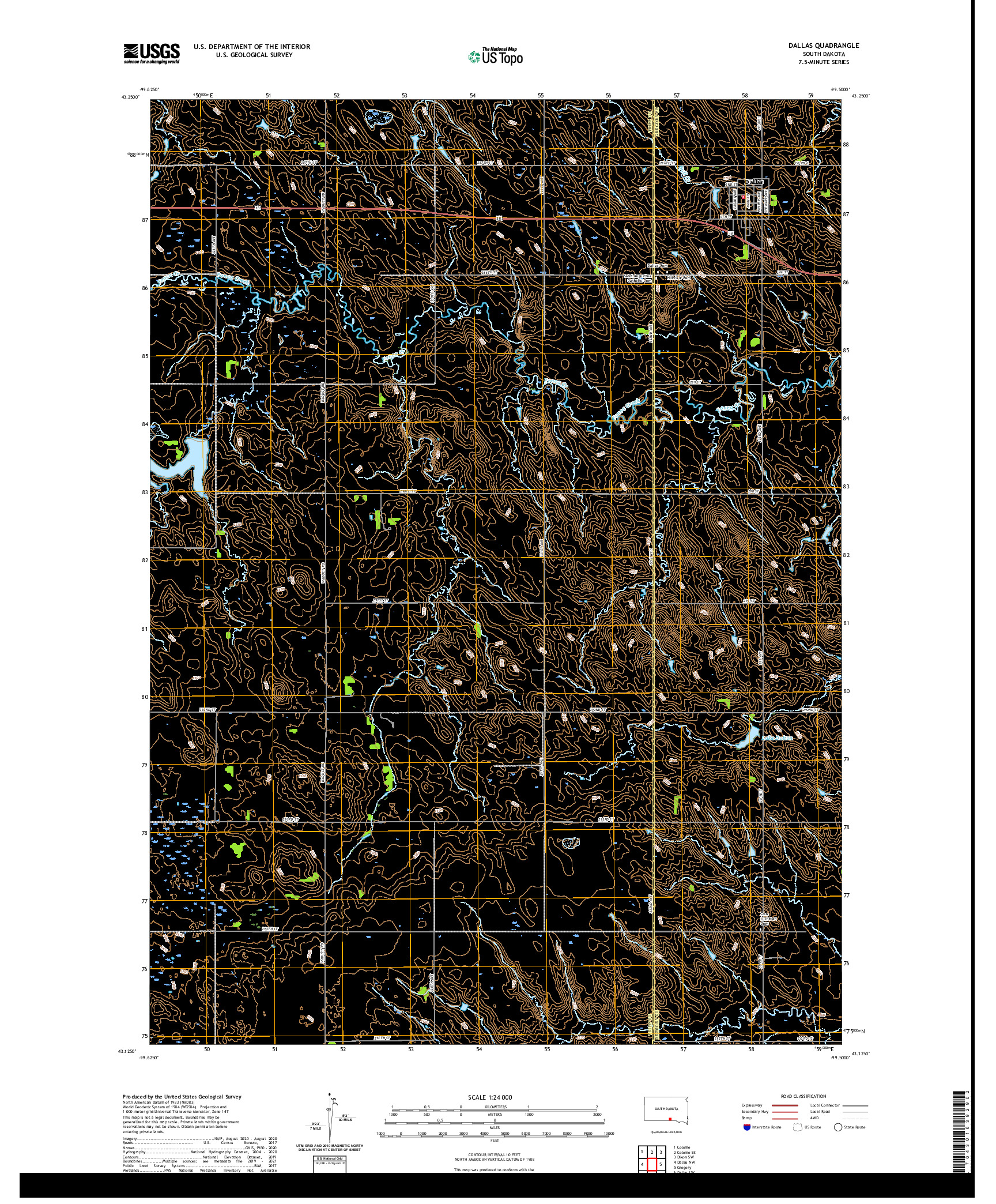 USGS US TOPO 7.5-MINUTE MAP FOR DALLAS, SD 2021