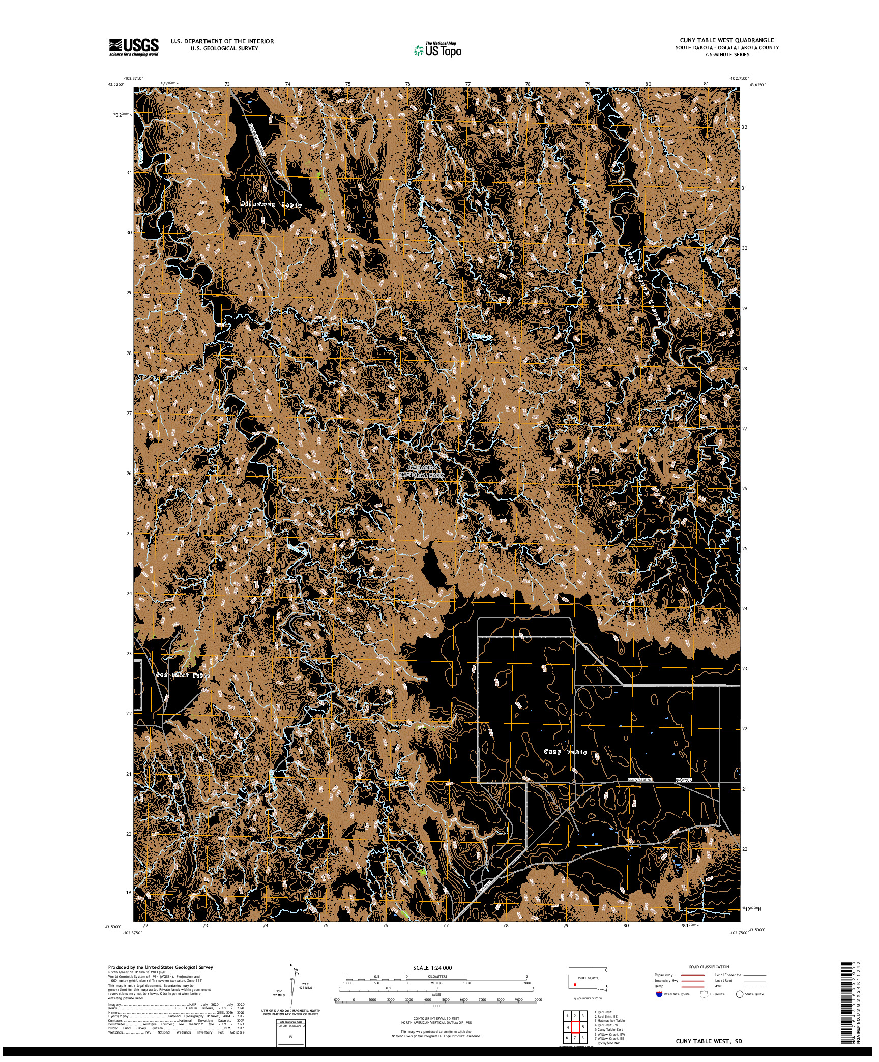 USGS US TOPO 7.5-MINUTE MAP FOR CUNY TABLE WEST, SD 2021