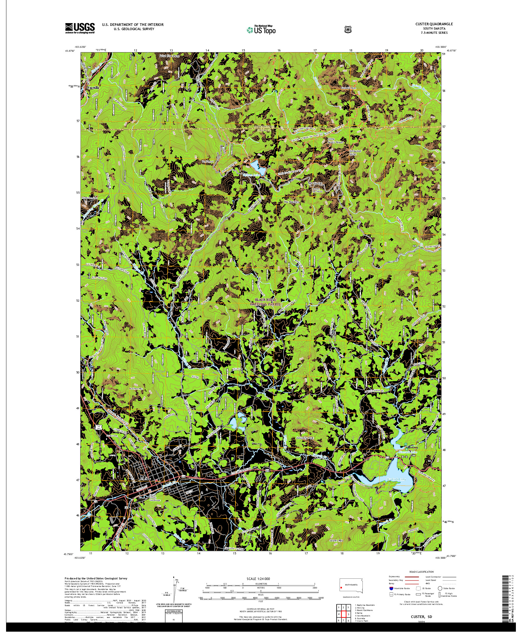 USGS US TOPO 7.5-MINUTE MAP FOR CUSTER, SD 2021