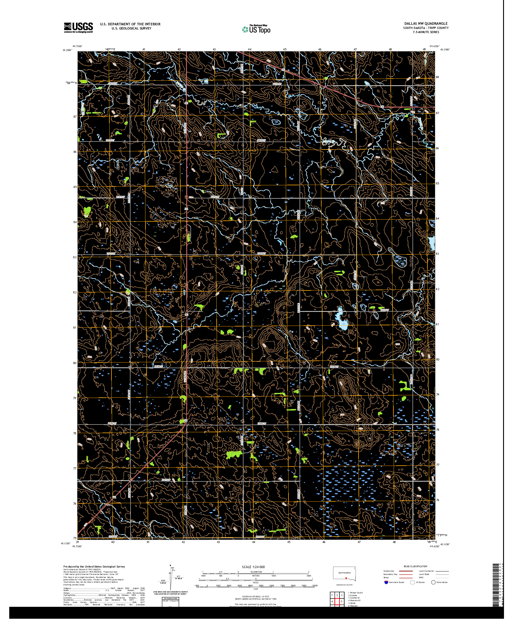 USGS US TOPO 7.5-MINUTE MAP FOR DALLAS NW, SD 2021