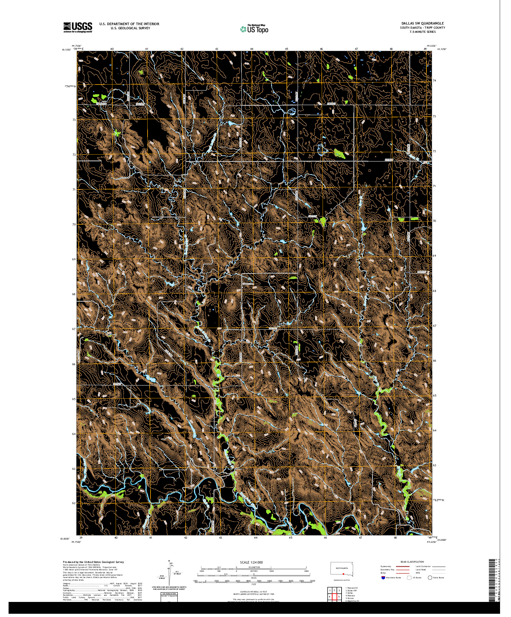 USGS US TOPO 7.5-MINUTE MAP FOR DALLAS SW, SD 2021