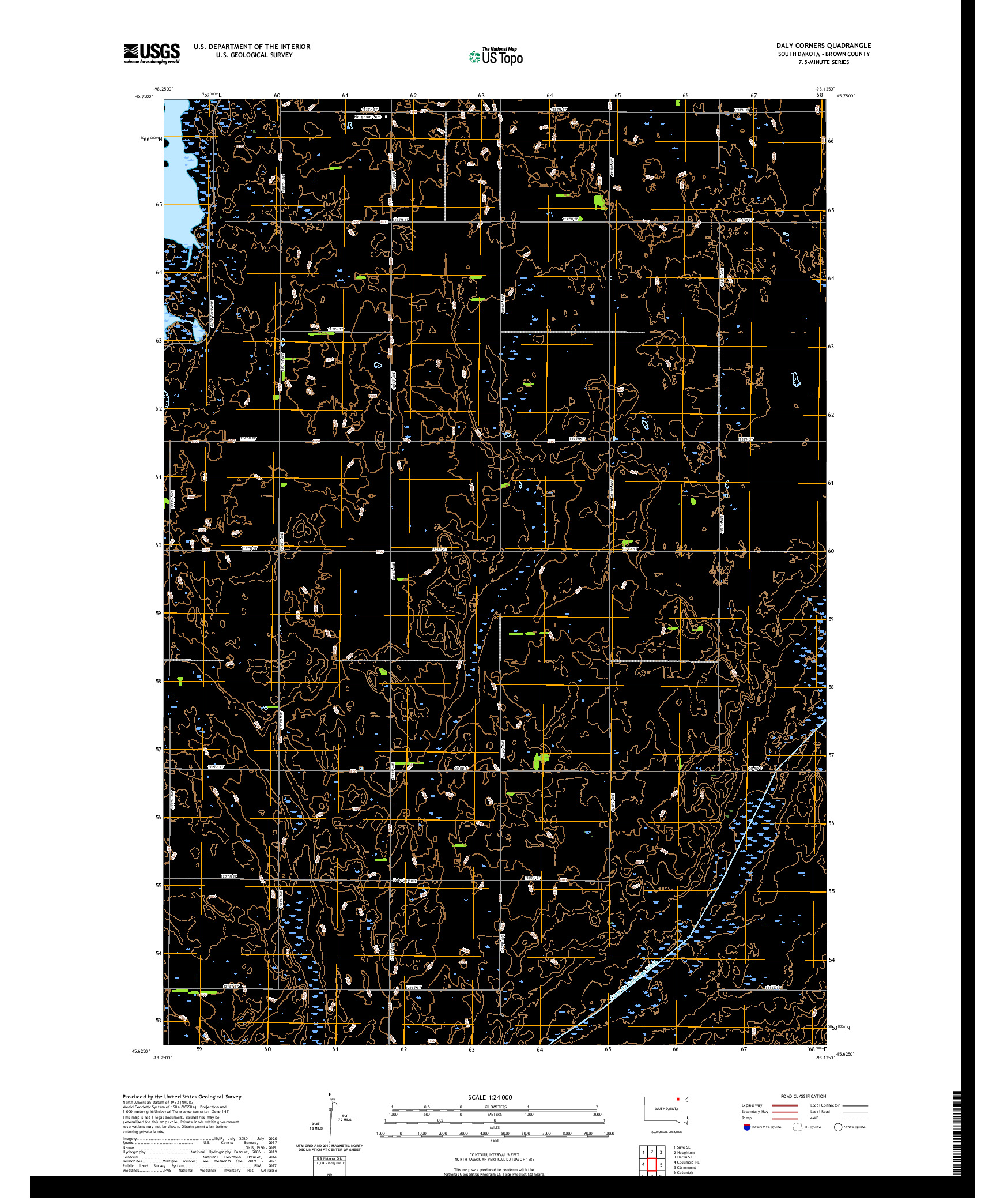 USGS US TOPO 7.5-MINUTE MAP FOR DALY CORNERS, SD 2021
