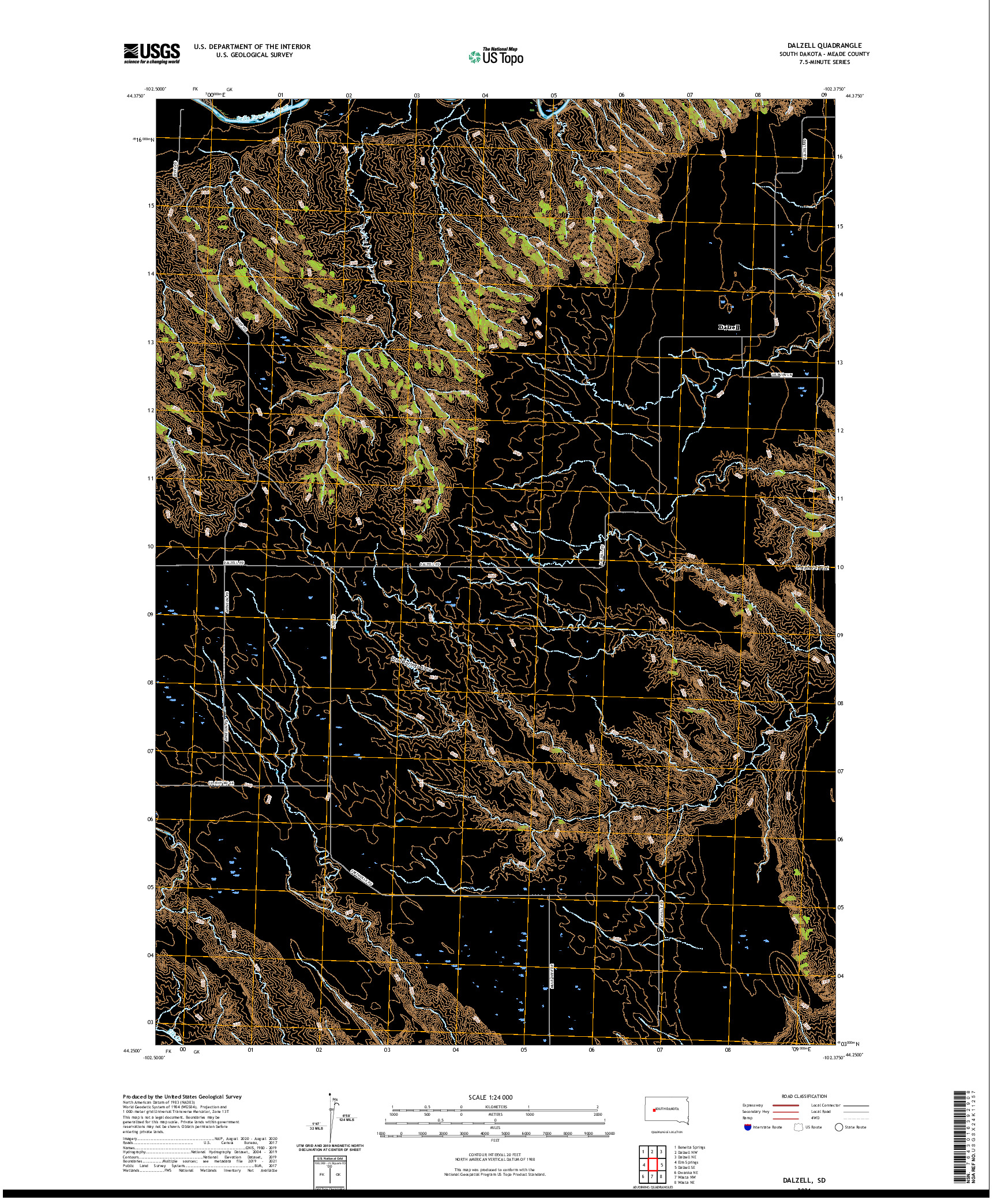 USGS US TOPO 7.5-MINUTE MAP FOR DALZELL, SD 2021
