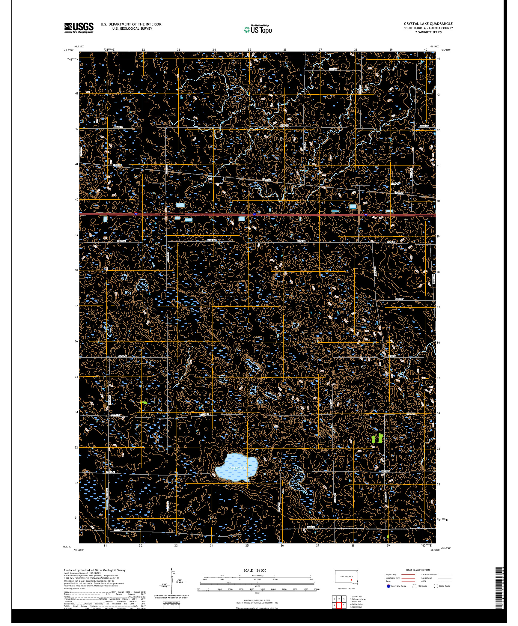 USGS US TOPO 7.5-MINUTE MAP FOR CRYSTAL LAKE, SD 2021