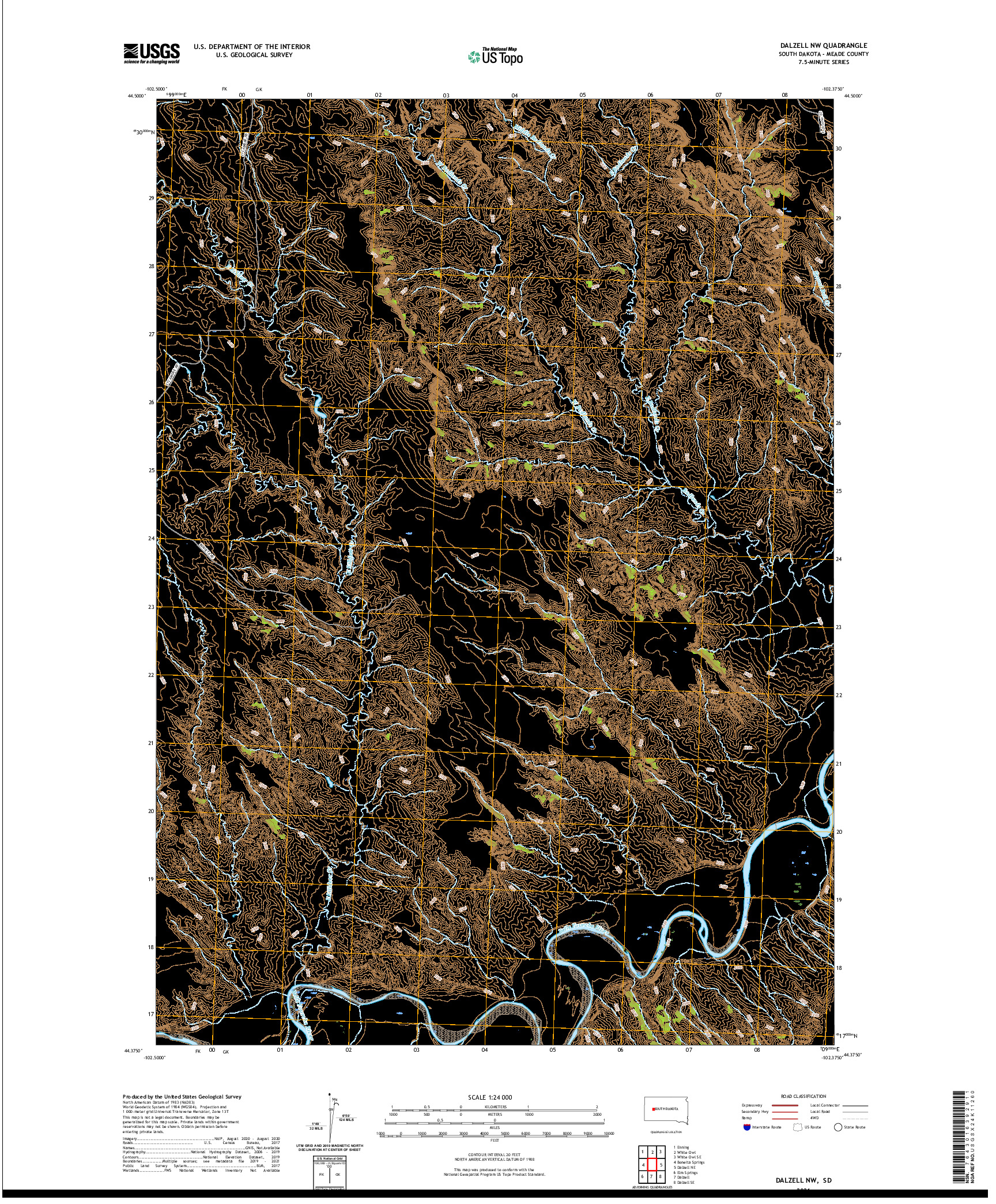 USGS US TOPO 7.5-MINUTE MAP FOR DALZELL NW, SD 2021