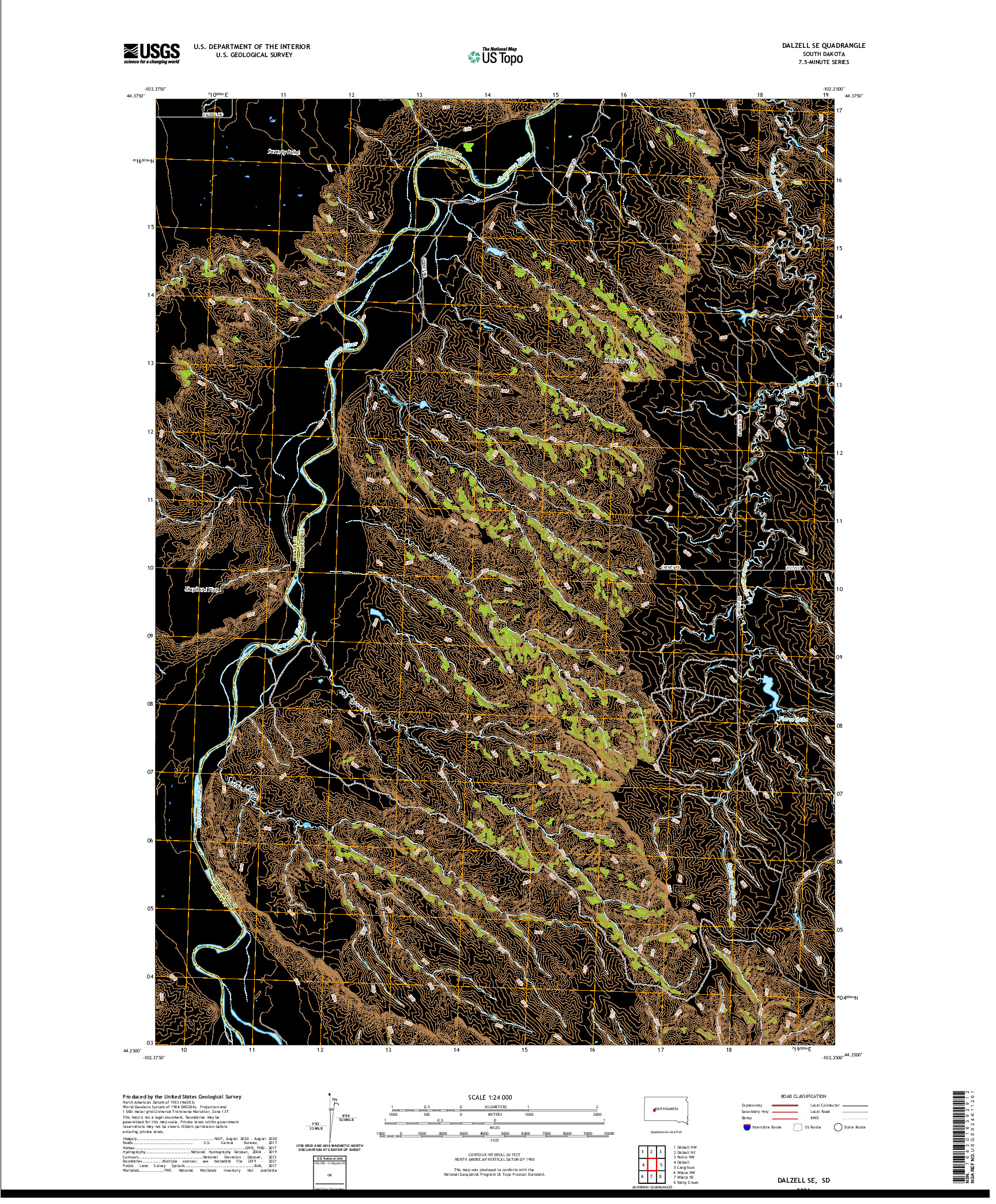 USGS US TOPO 7.5-MINUTE MAP FOR DALZELL SE, SD 2021