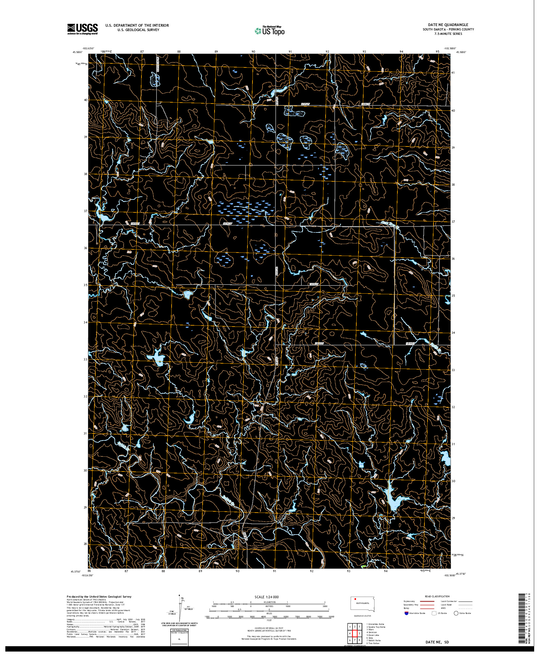 USGS US TOPO 7.5-MINUTE MAP FOR DATE NE, SD 2021