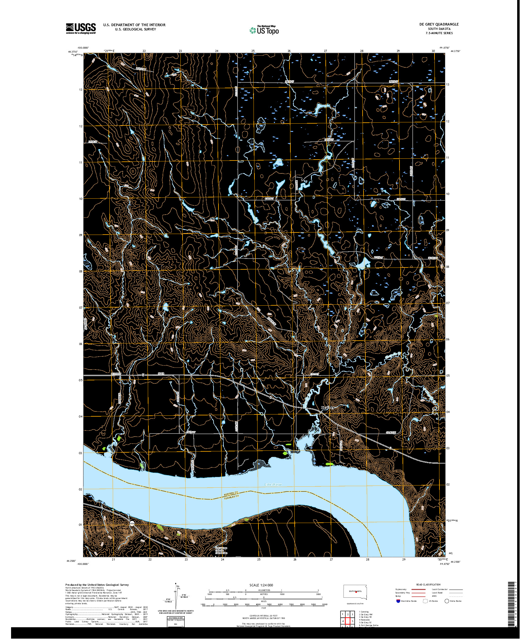 USGS US TOPO 7.5-MINUTE MAP FOR DE GREY, SD 2021