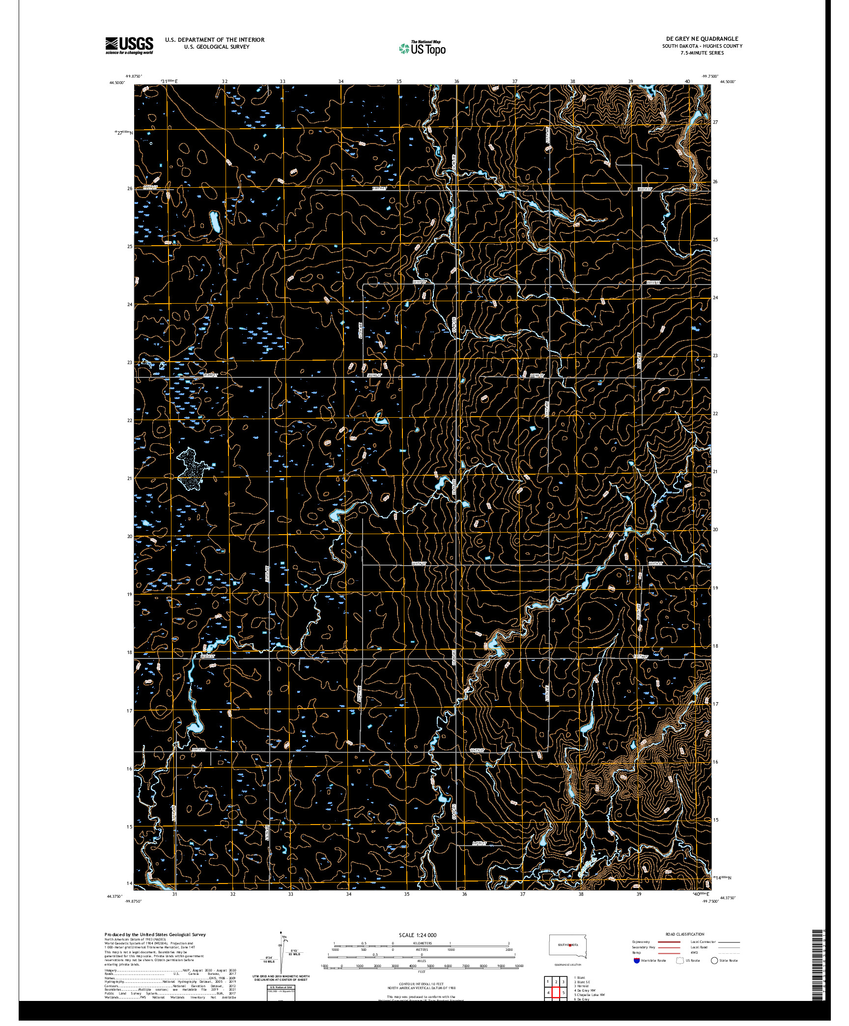USGS US TOPO 7.5-MINUTE MAP FOR DE GREY NE, SD 2021