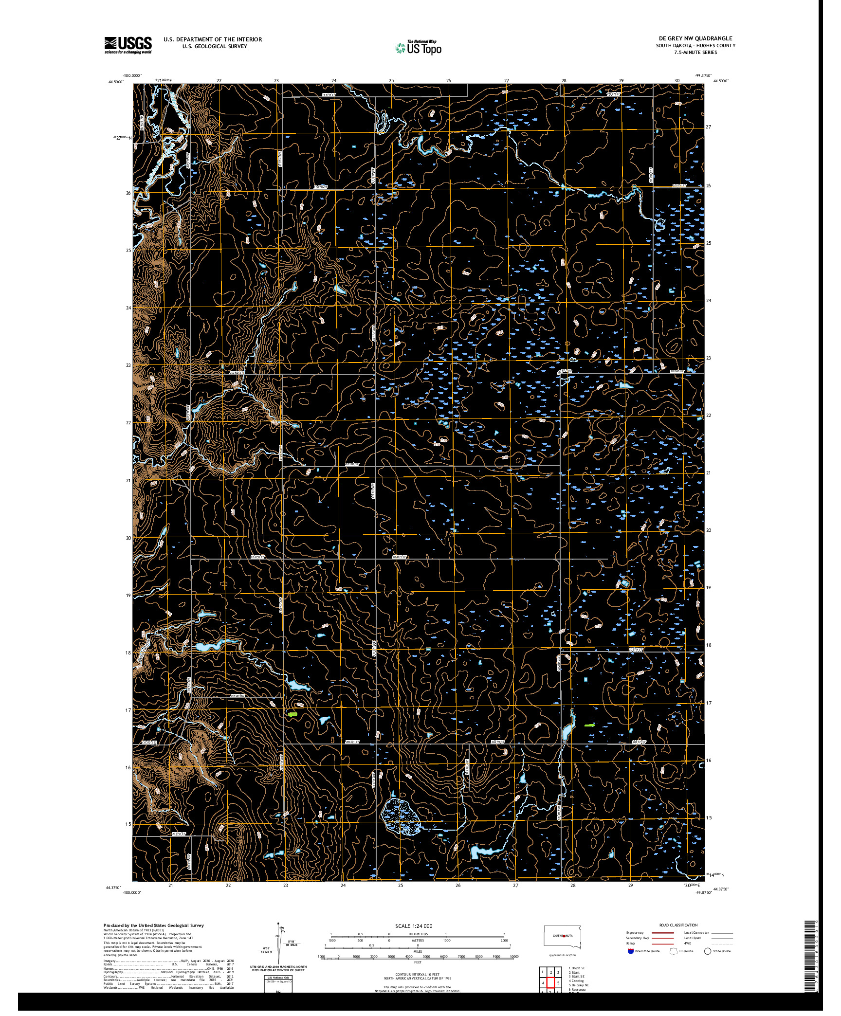 USGS US TOPO 7.5-MINUTE MAP FOR DE GREY NW, SD 2021