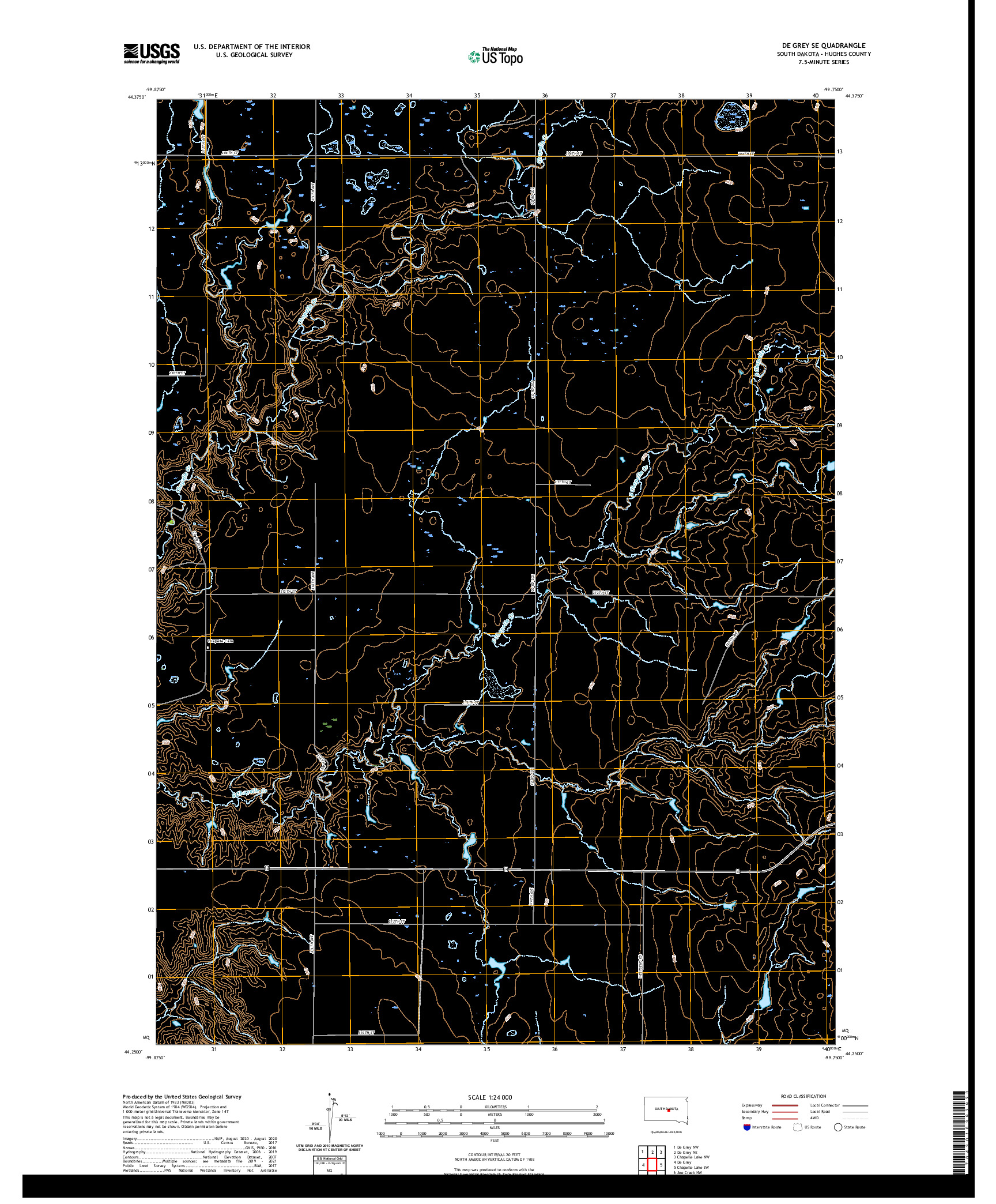 USGS US TOPO 7.5-MINUTE MAP FOR DE GREY SE, SD 2021