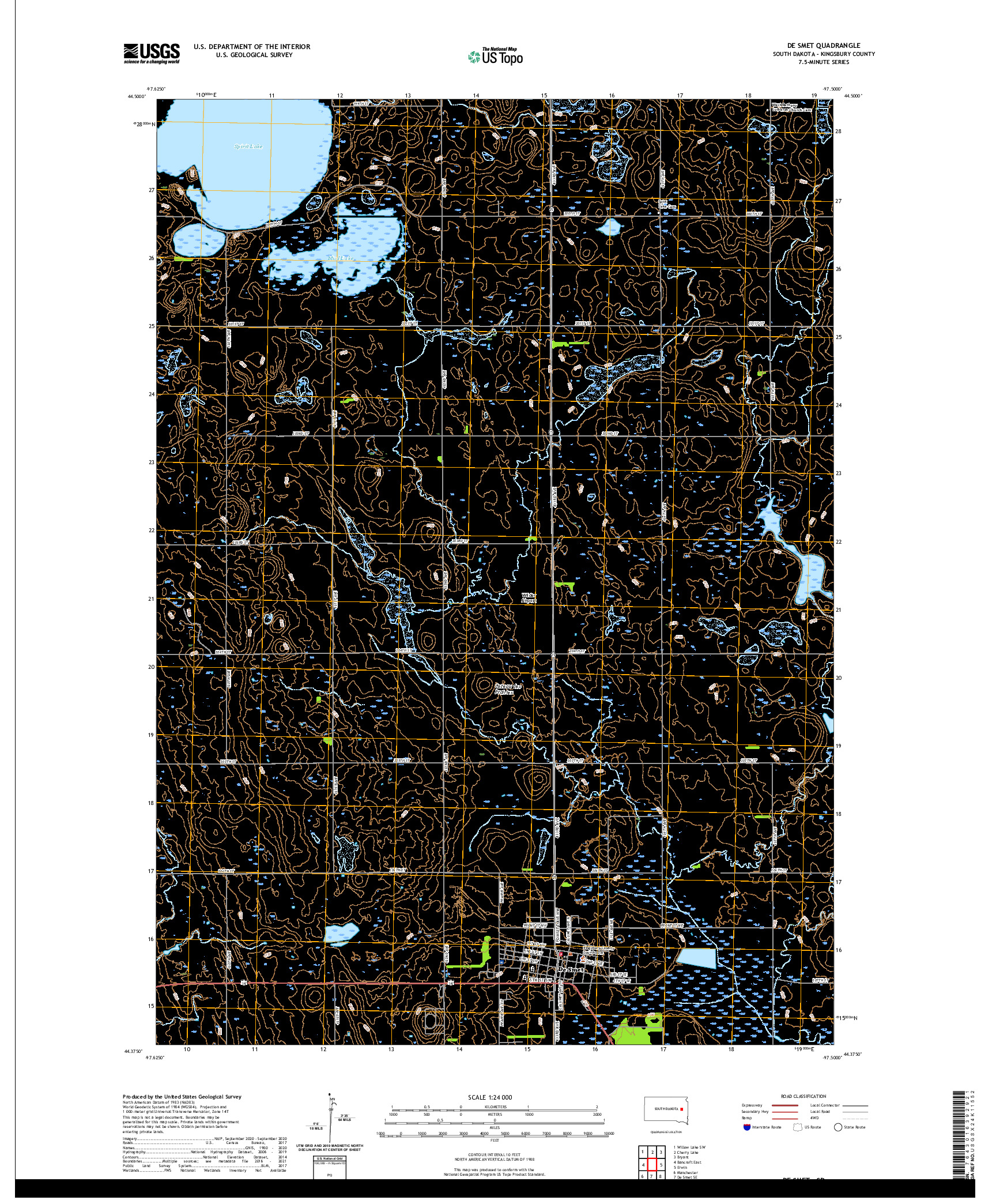 USGS US TOPO 7.5-MINUTE MAP FOR DE SMET, SD 2021