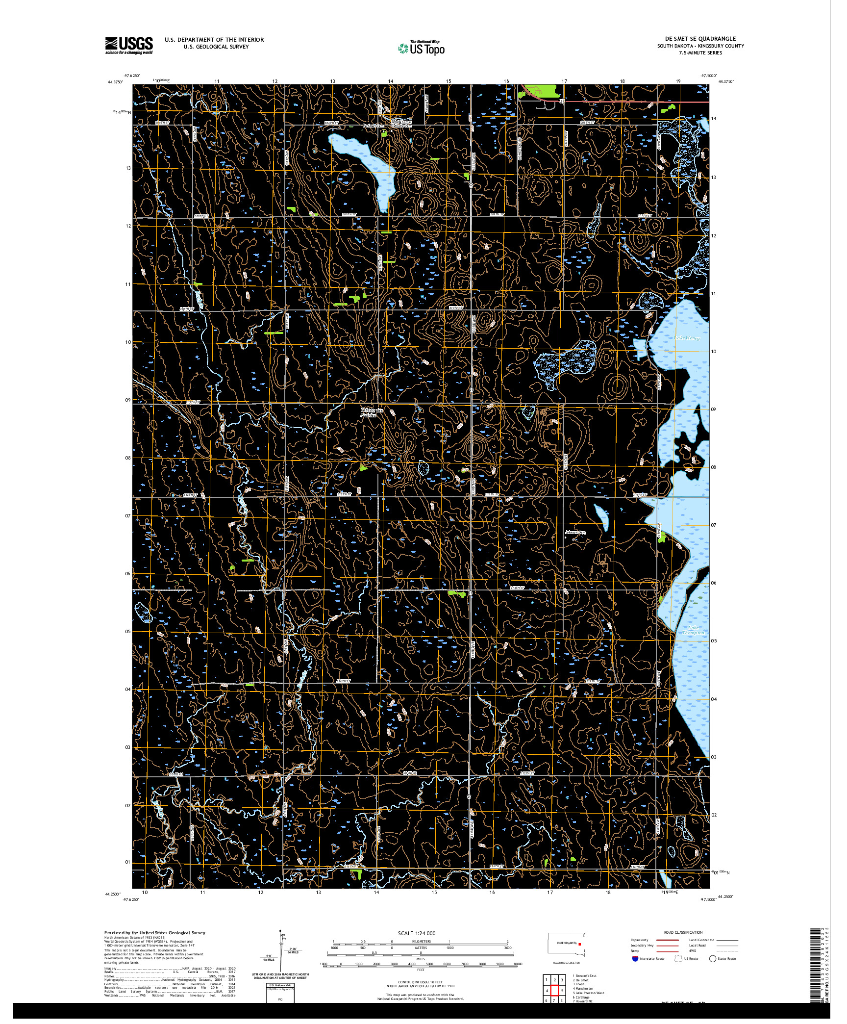 USGS US TOPO 7.5-MINUTE MAP FOR DE SMET SE, SD 2021