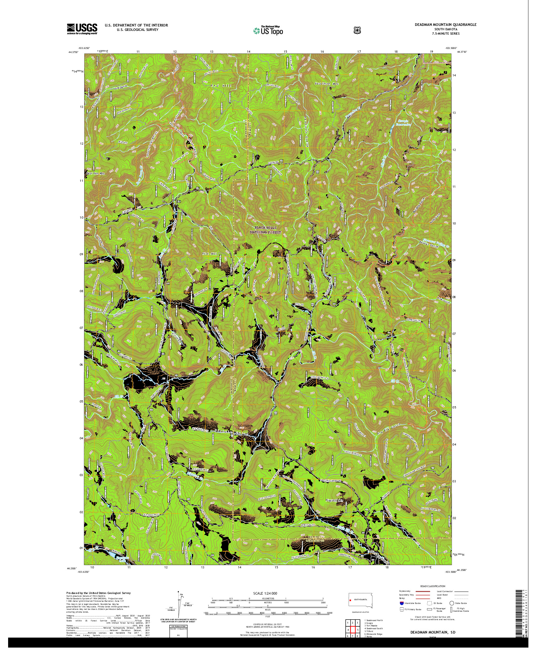 USGS US TOPO 7.5-MINUTE MAP FOR DEADMAN MOUNTAIN, SD 2021