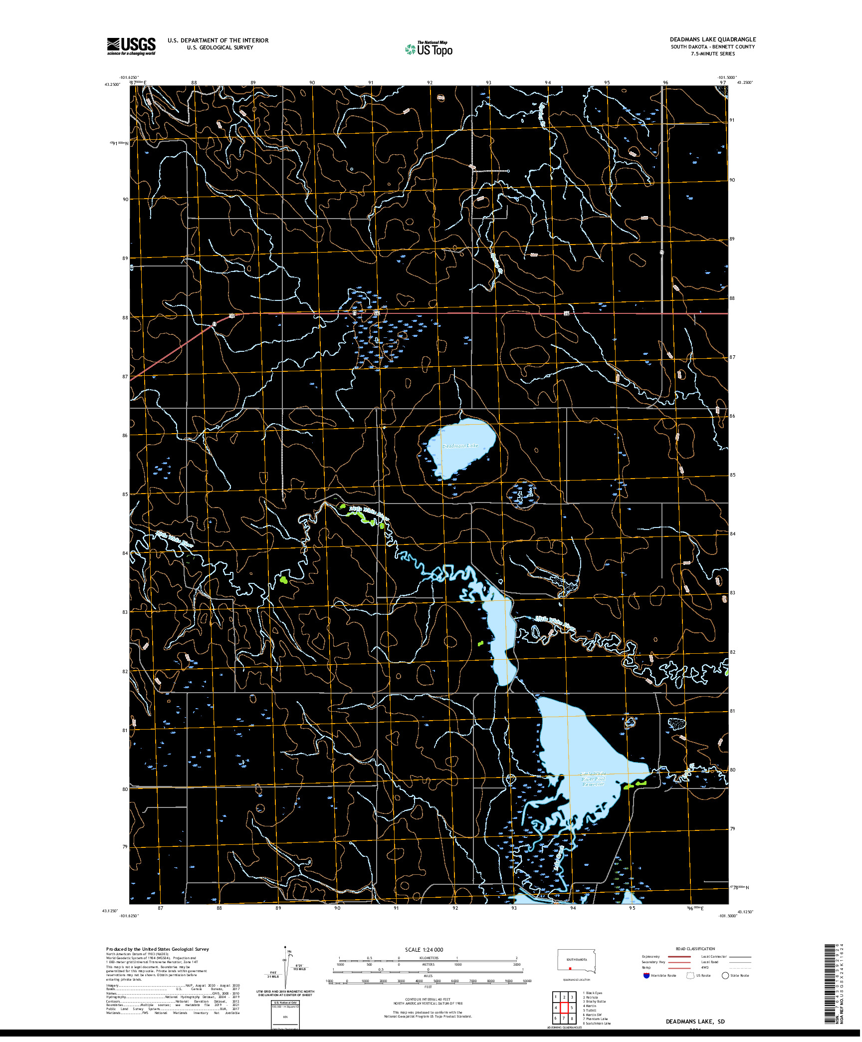 USGS US TOPO 7.5-MINUTE MAP FOR DEADMANS LAKE, SD 2021