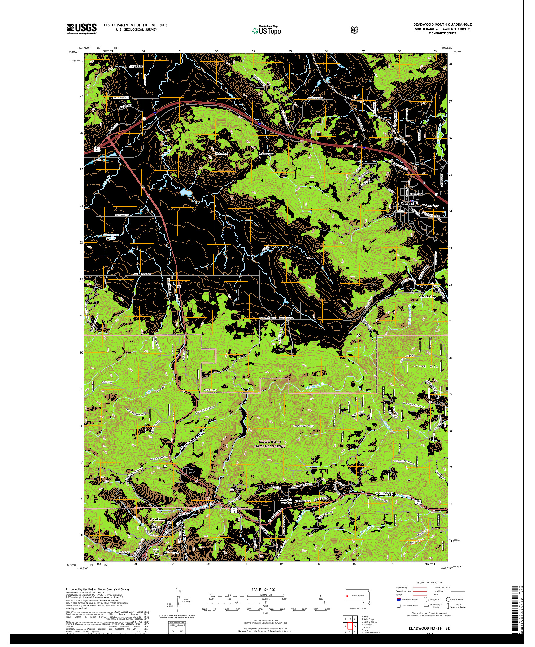 USGS US TOPO 7.5-MINUTE MAP FOR DEADWOOD NORTH, SD 2021