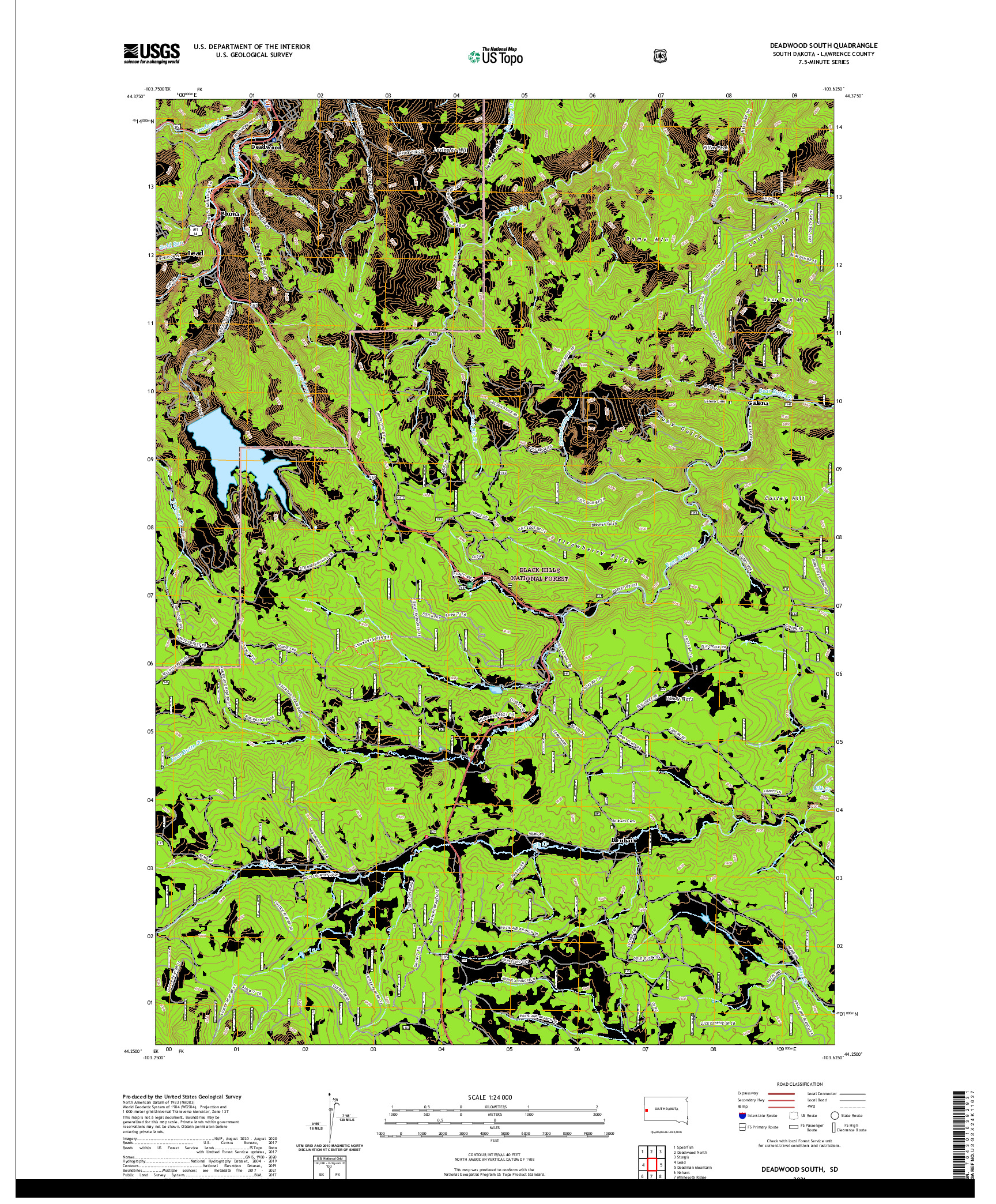 USGS US TOPO 7.5-MINUTE MAP FOR DEADWOOD SOUTH, SD 2021