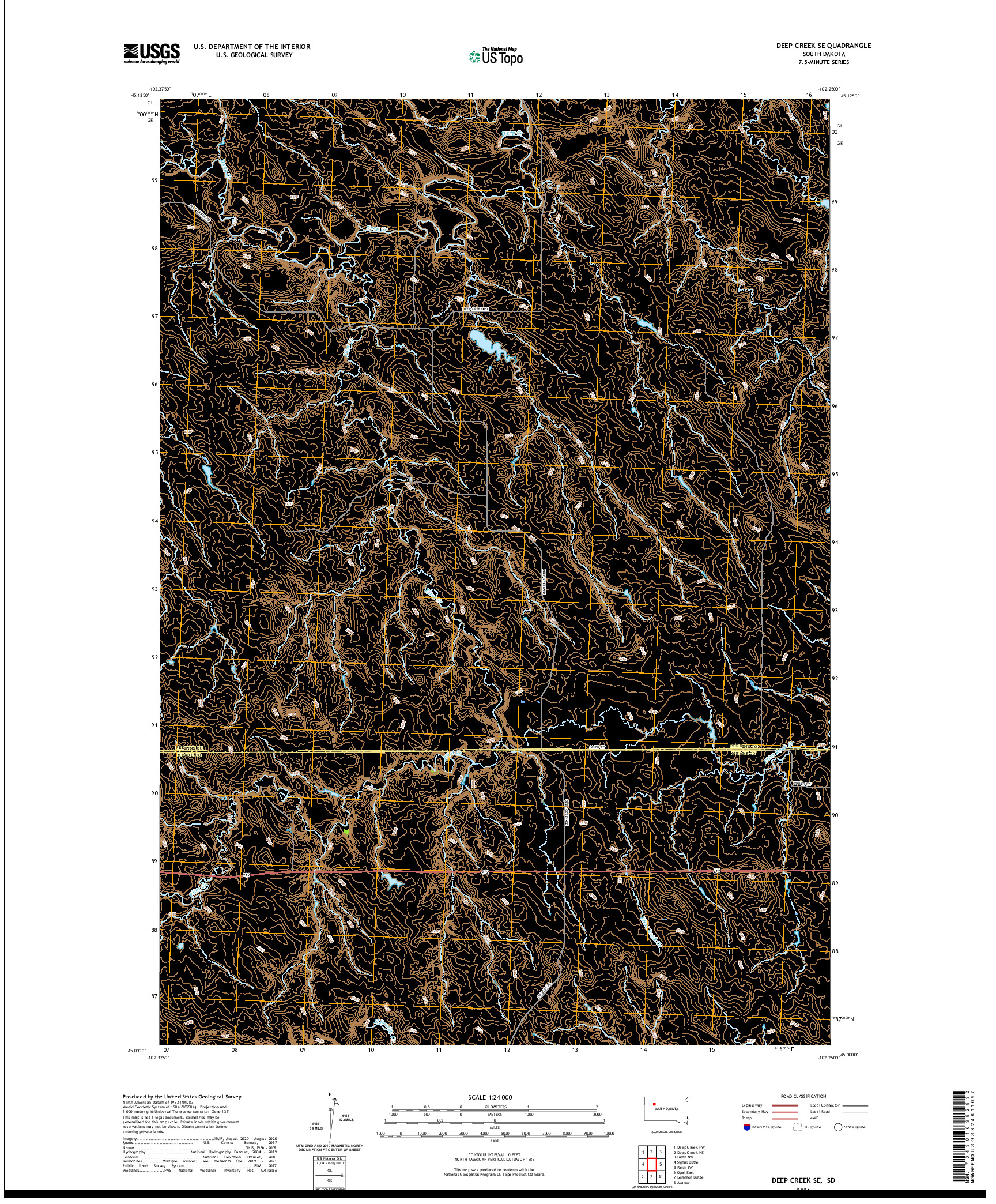 USGS US TOPO 7.5-MINUTE MAP FOR DEEP CREEK SE, SD 2021