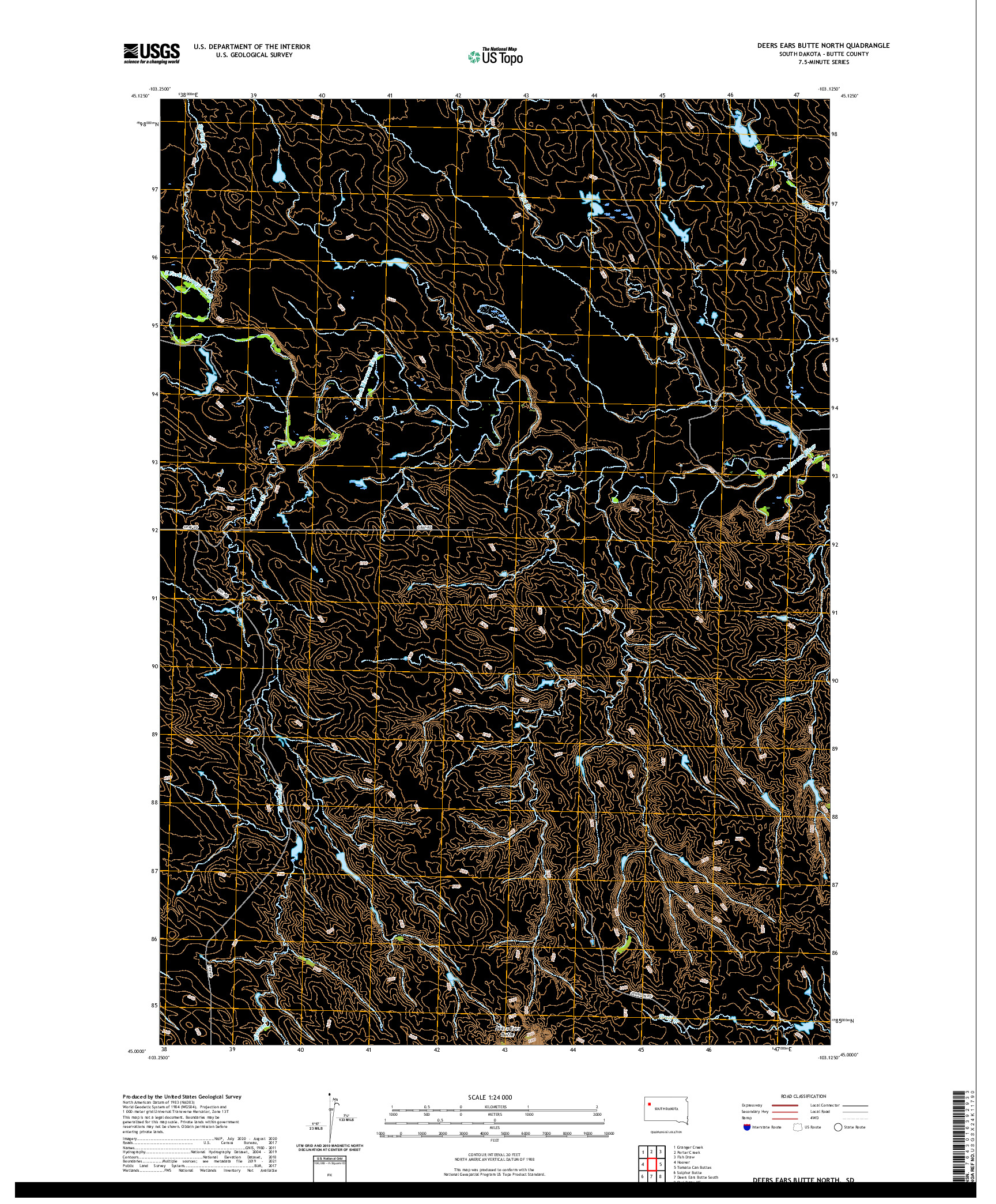 USGS US TOPO 7.5-MINUTE MAP FOR DEERS EARS BUTTE NORTH, SD 2021