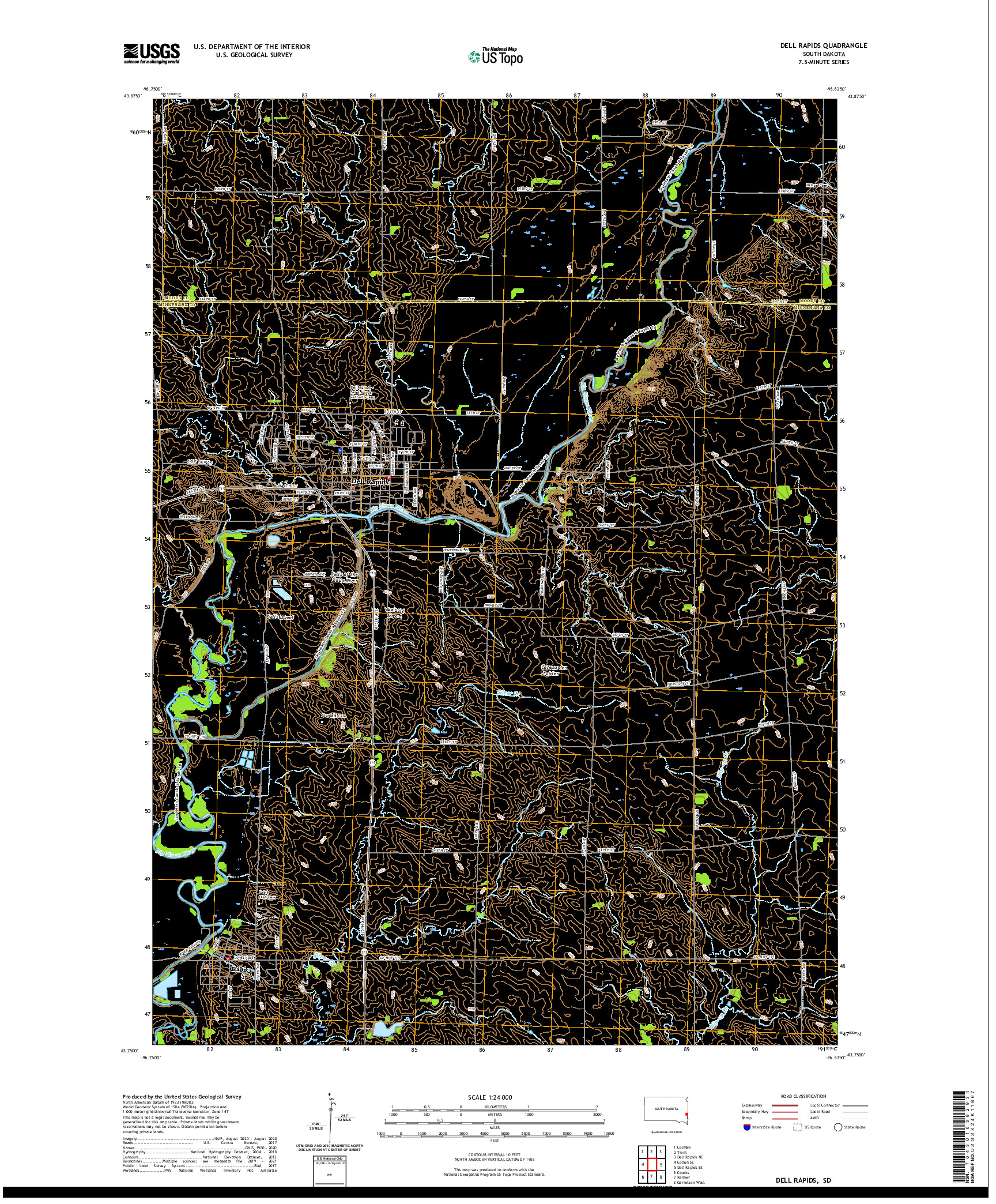 USGS US TOPO 7.5-MINUTE MAP FOR DELL RAPIDS, SD 2021