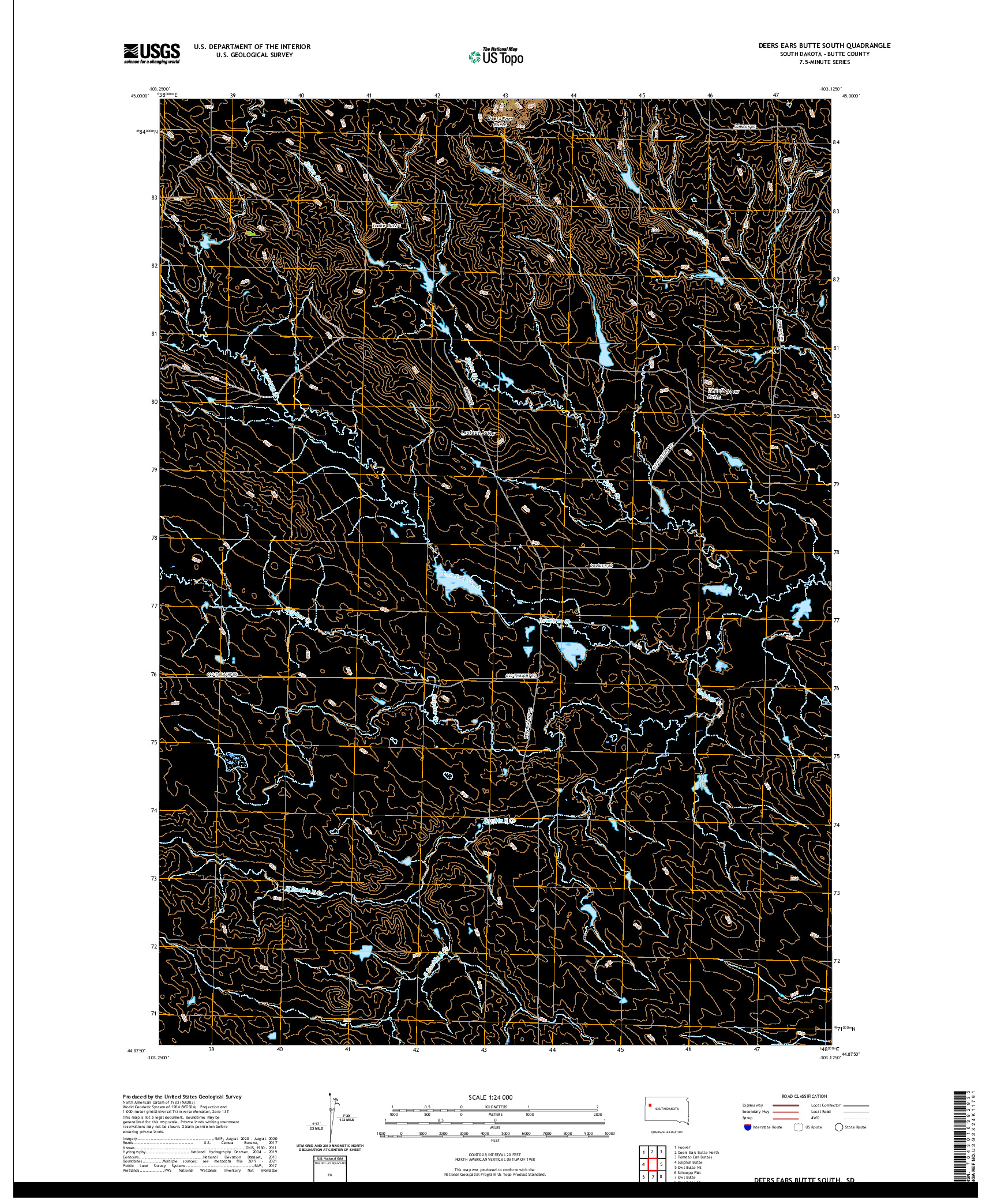 USGS US TOPO 7.5-MINUTE MAP FOR DEERS EARS BUTTE SOUTH, SD 2021