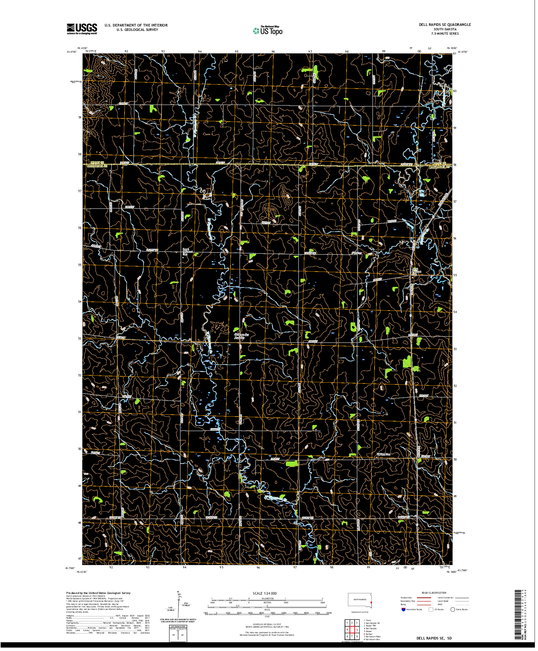 USGS US TOPO 7.5-MINUTE MAP FOR DELL RAPIDS SE, SD 2021