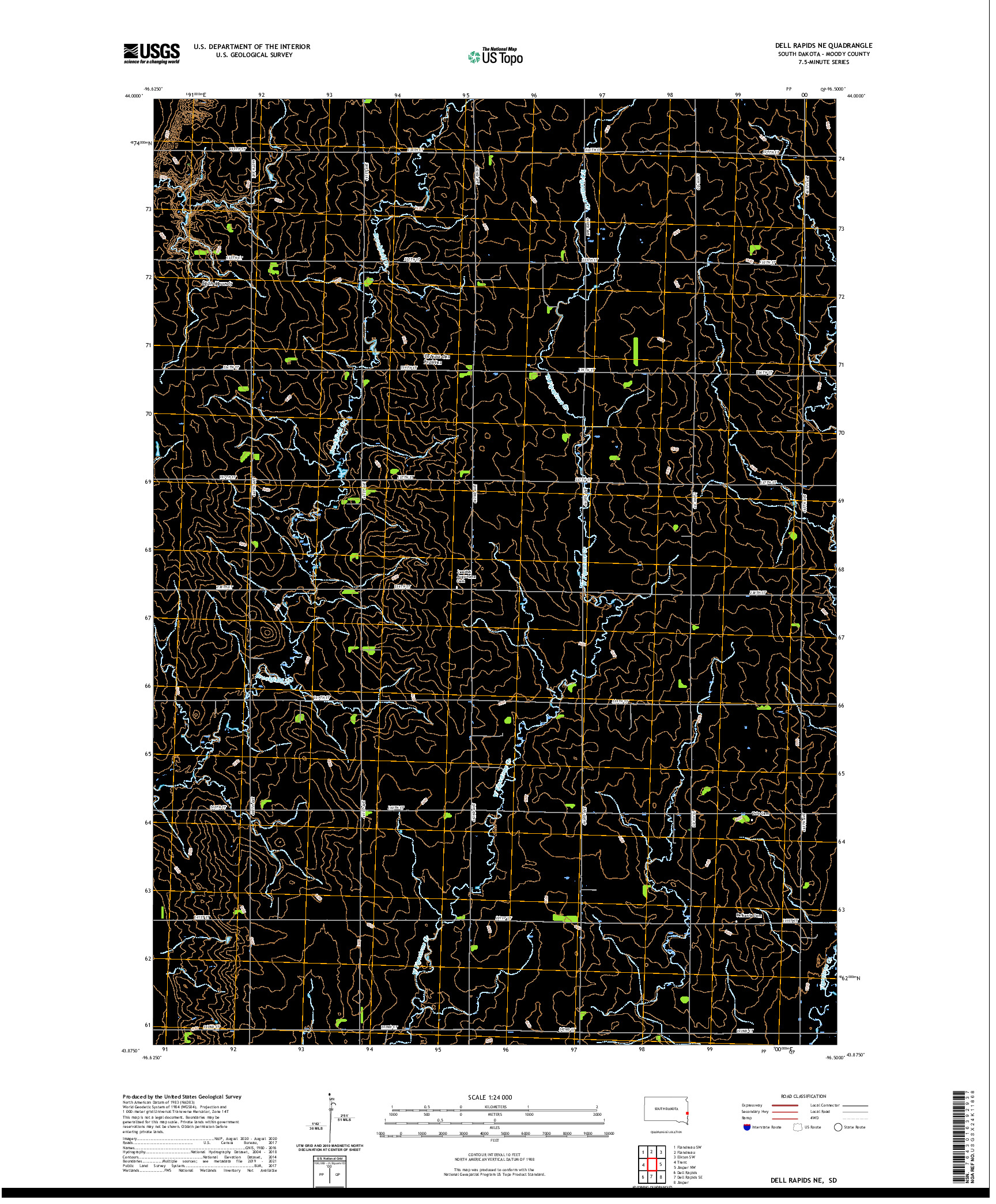 USGS US TOPO 7.5-MINUTE MAP FOR DELL RAPIDS NE, SD 2021
