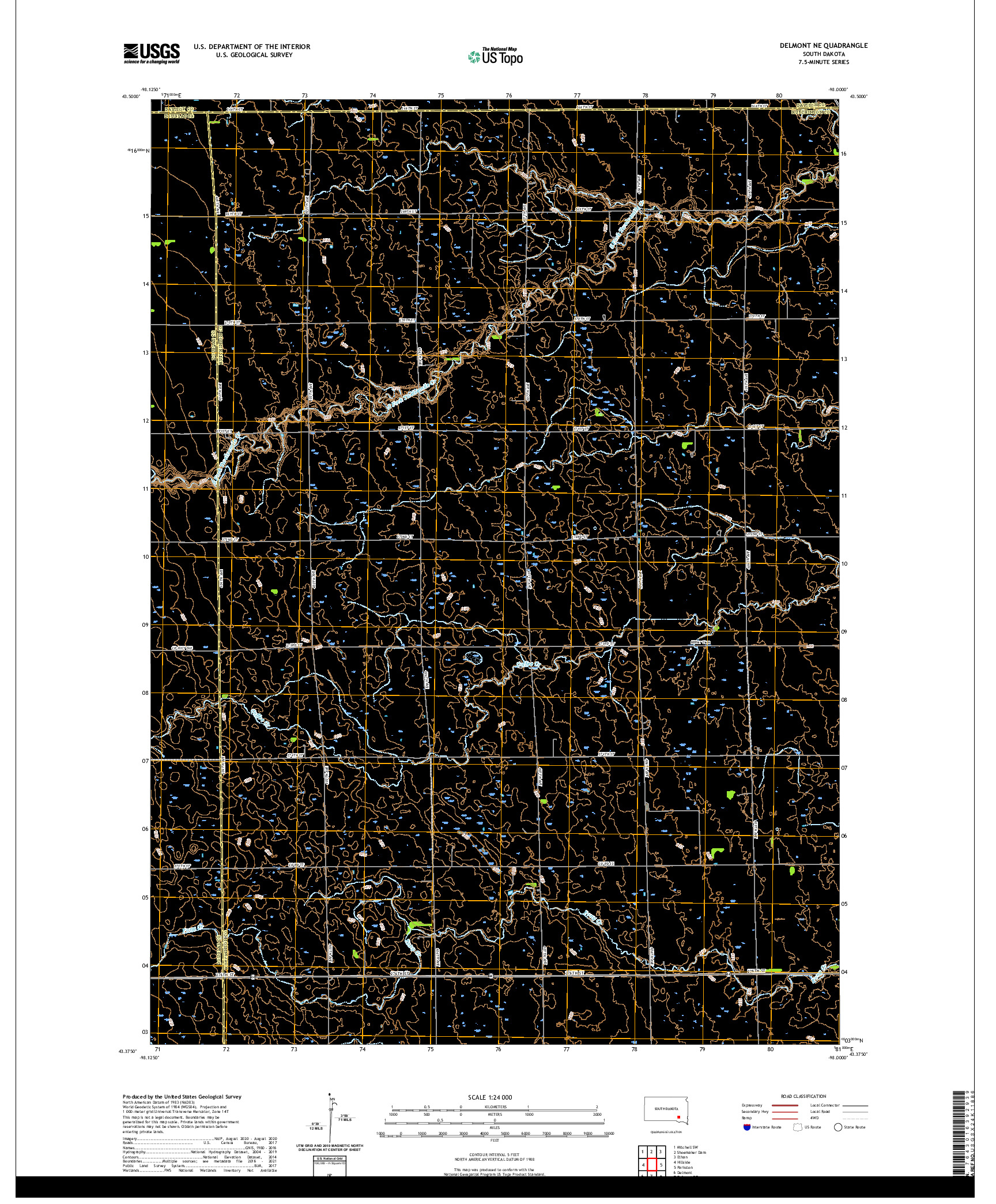 USGS US TOPO 7.5-MINUTE MAP FOR DELMONT NE, SD 2021