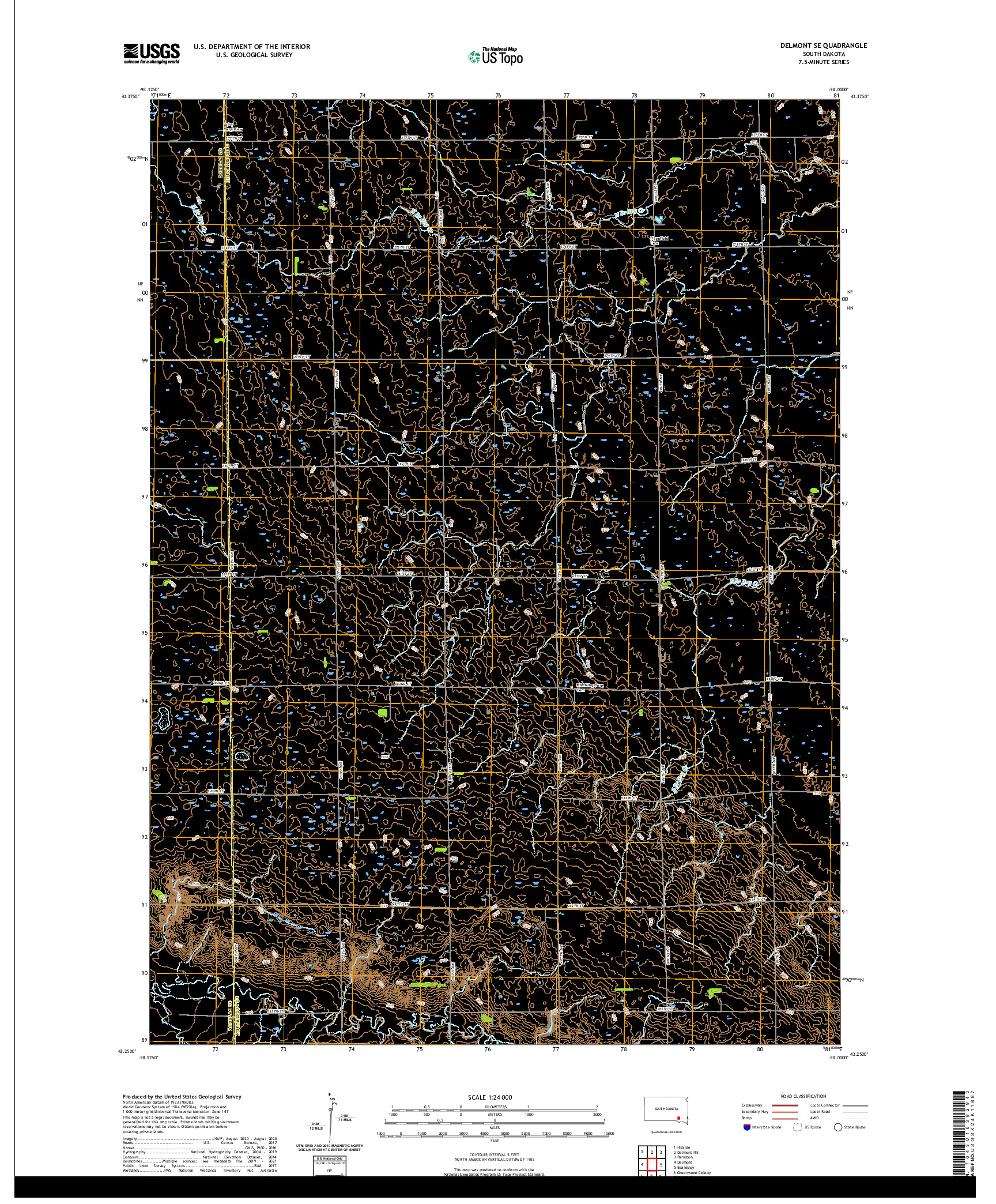 USGS US TOPO 7.5-MINUTE MAP FOR DELMONT SE, SD 2021