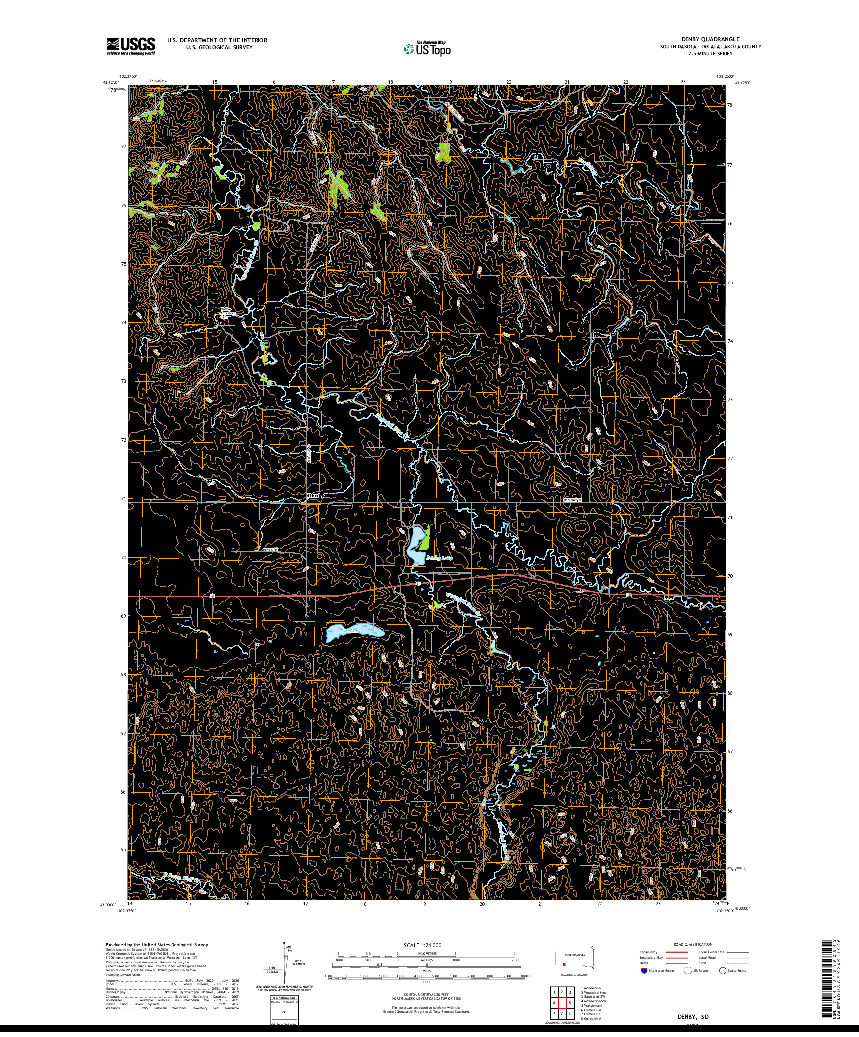 USGS US TOPO 7.5-MINUTE MAP FOR DENBY, SD 2021