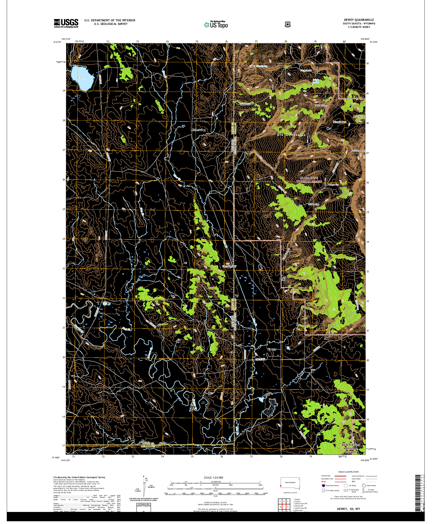 USGS US TOPO 7.5-MINUTE MAP FOR DEWEY, SD,WY 2021