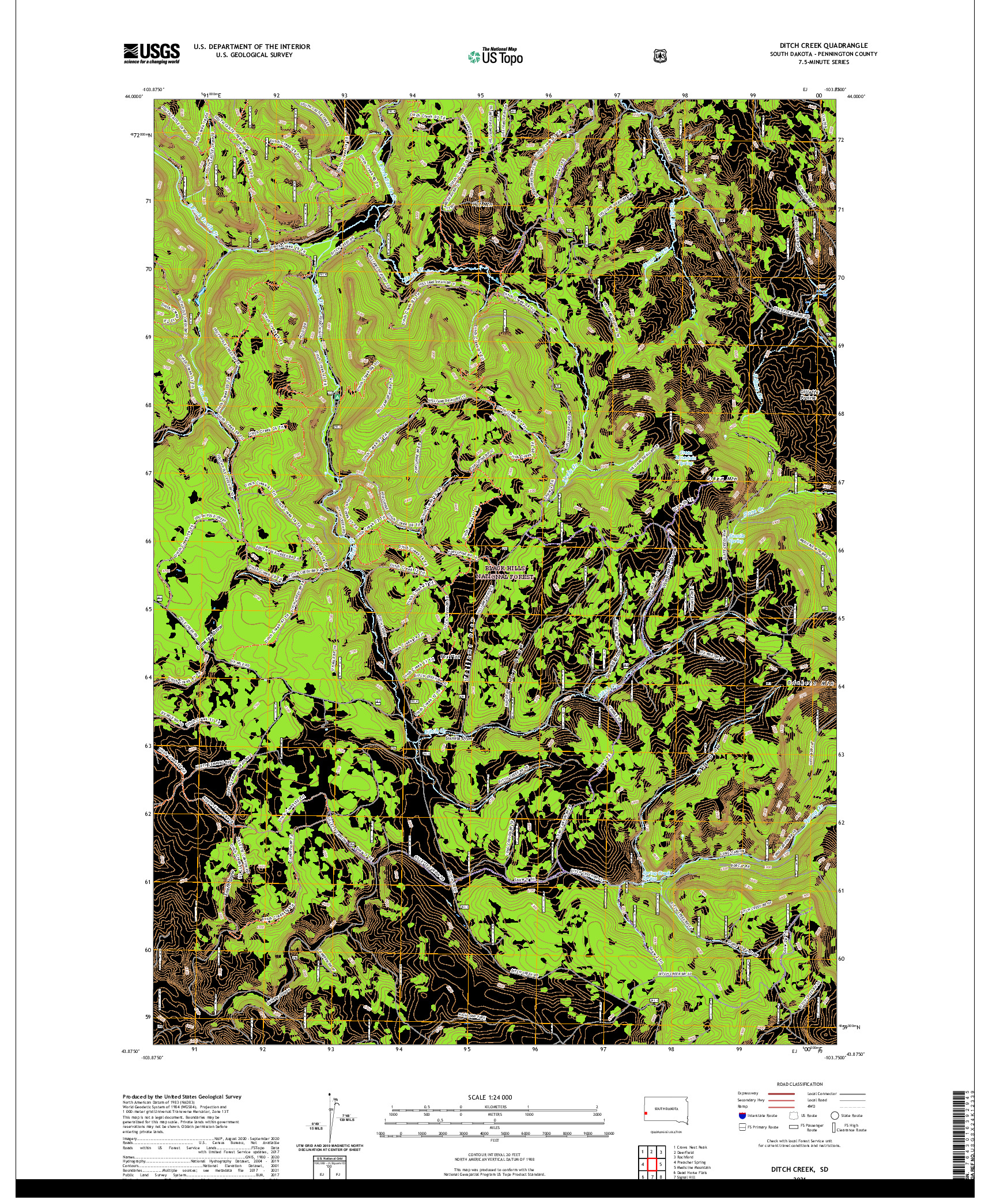 USGS US TOPO 7.5-MINUTE MAP FOR DITCH CREEK, SD 2021