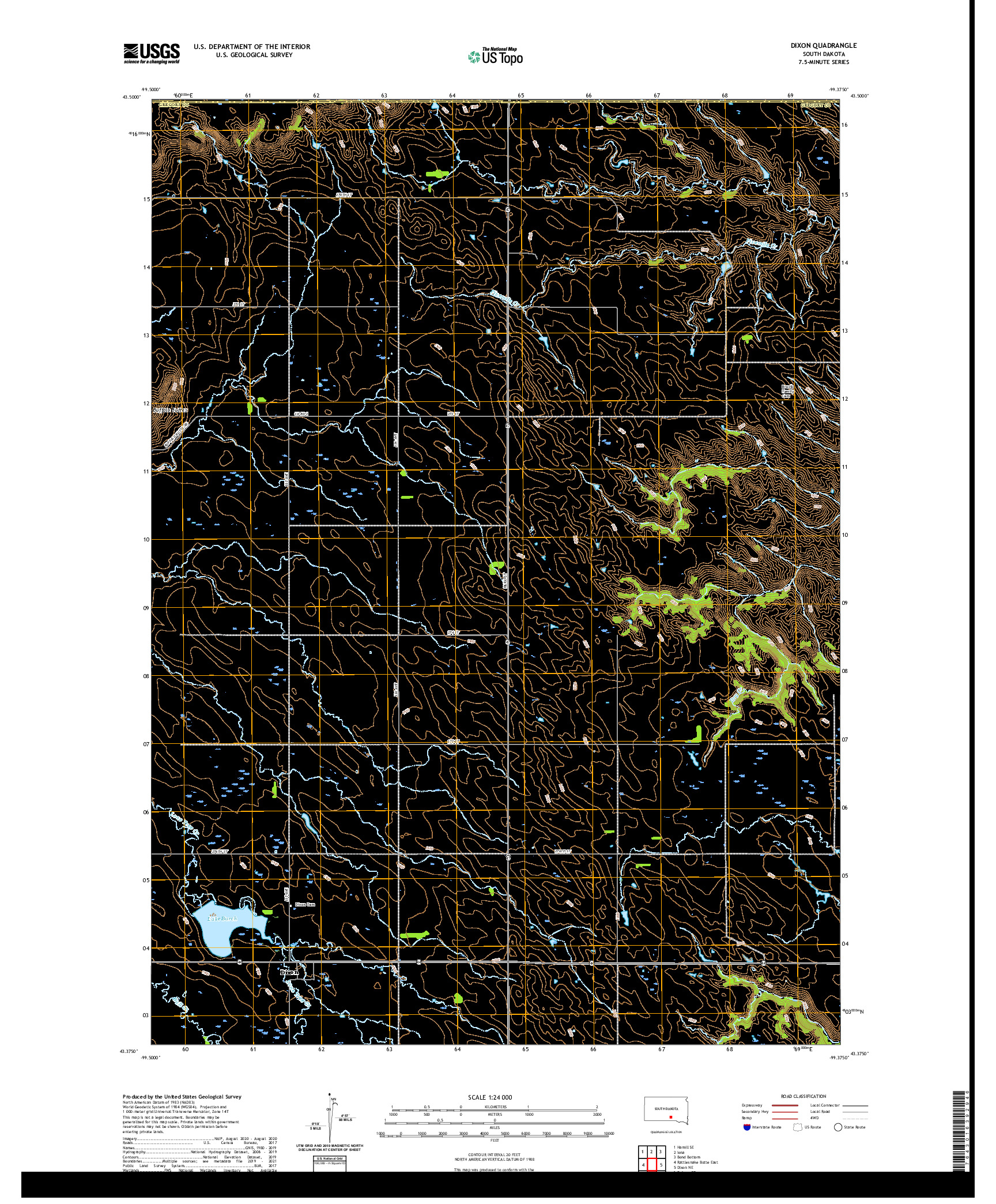 USGS US TOPO 7.5-MINUTE MAP FOR DIXON, SD 2021