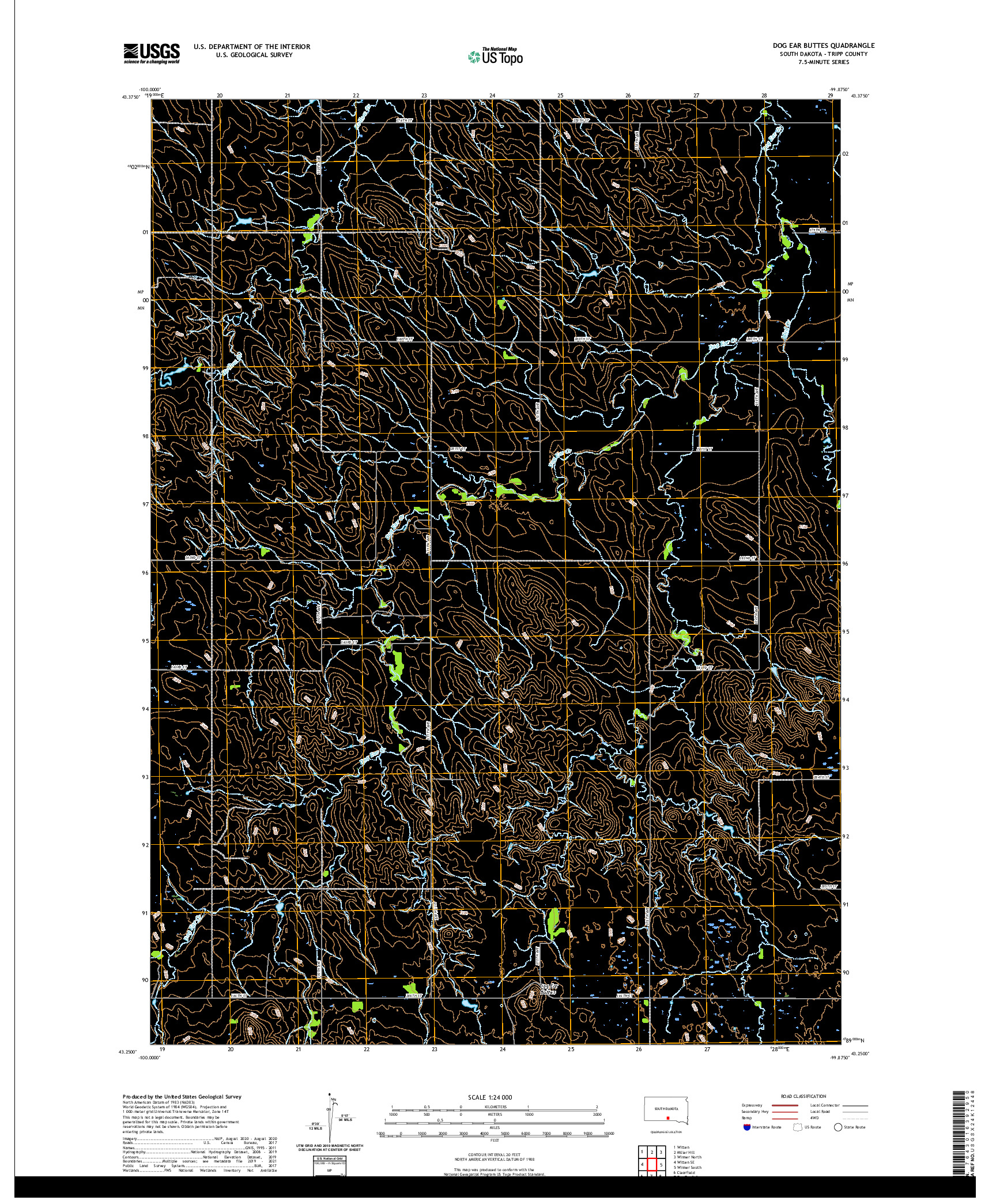 USGS US TOPO 7.5-MINUTE MAP FOR DOG EAR BUTTES, SD 2021